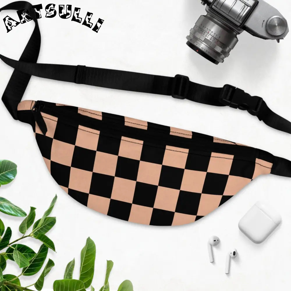 JAKKOUTTHEBXX Checkerboard Soft Orange and Black Fanny Pack