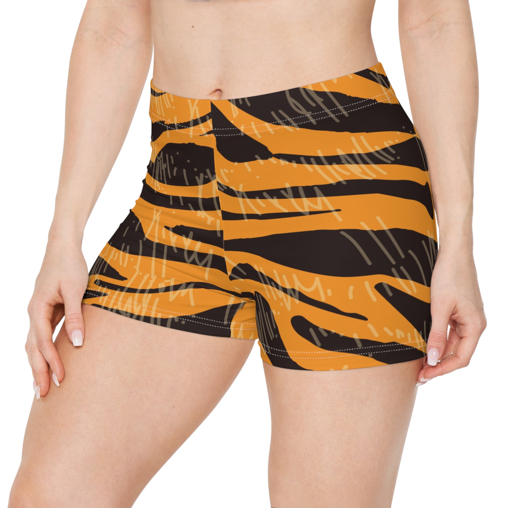 Tiger Scratches Orange & Black Women's Shorts (AOP), Artsulli - Art is Long, Life is Short, All Over Prints, , , , , , , 