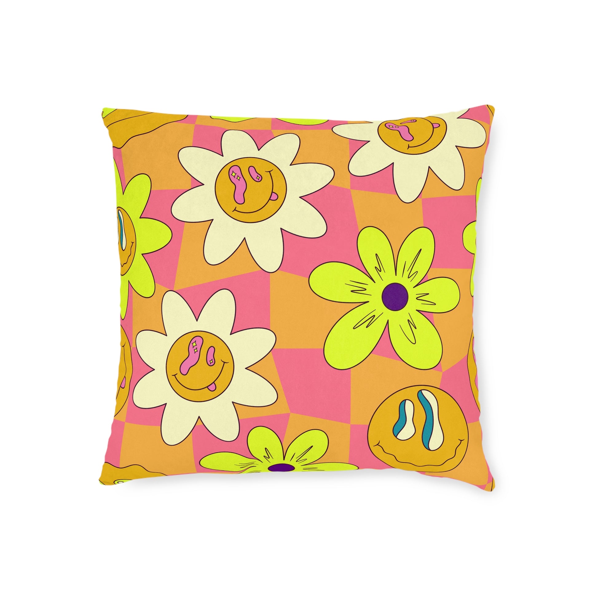 Trippy Sour Face Rave Square Pillow, Artsulli - Art is Long, Life is Short, Home Decor, Size, 18" × 18", , , , , 13953198582748