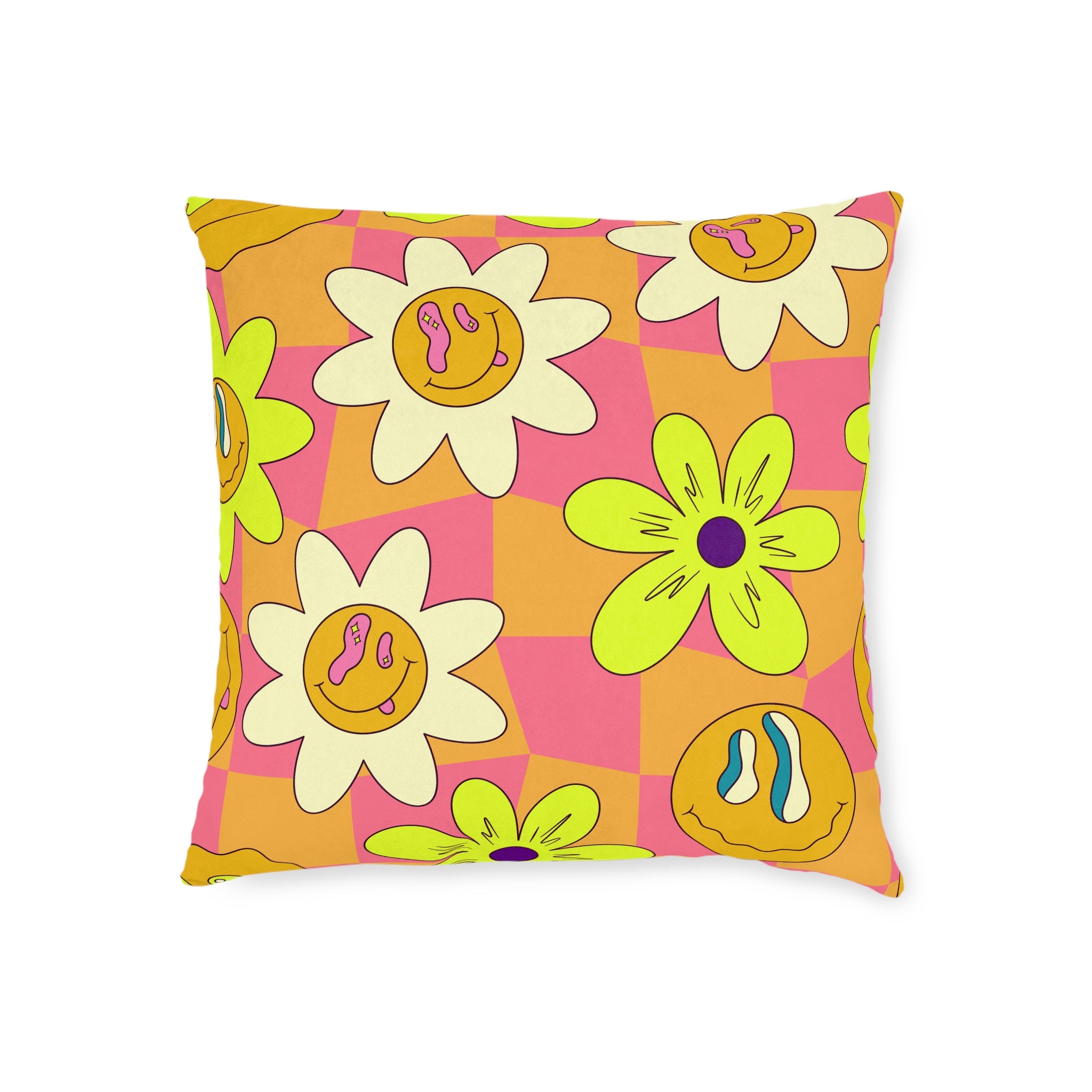 Trippy Sour Face Rave Square Pillow, Artsulli - Art is Long, Life is Short, Home Decor, Size, 18" × 18", , , , , 13953198582748