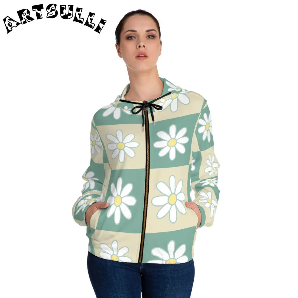 JAKKOUTTHEBXX Retro Daisy Checkerboard Green and Tan Women’s