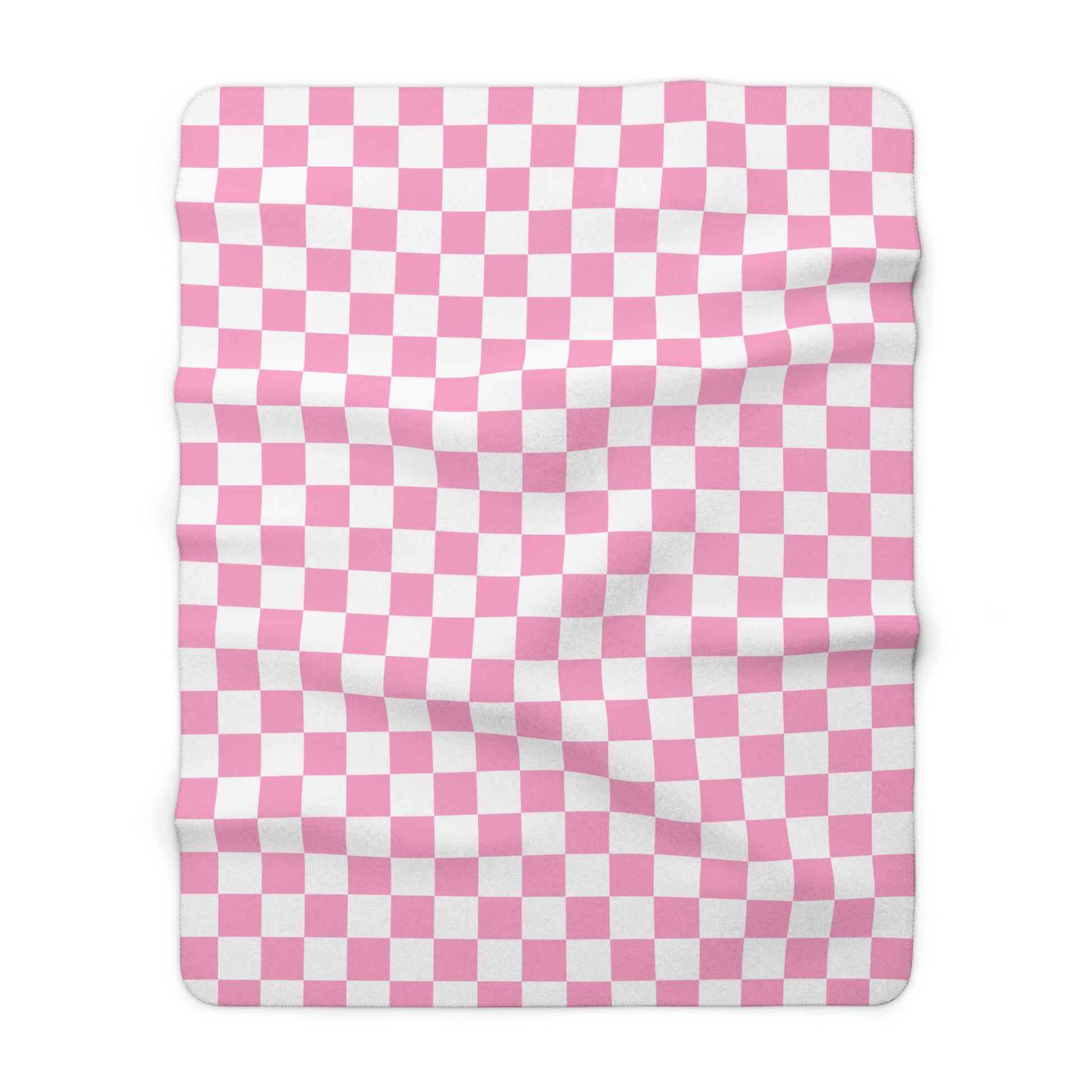 Checkerboard II Hot Pink and White Sherpa Fleece Blanket, Artsulli - Art is Long, Life is Short, Home Decor, Size, 60" × 80", , , , , 13804500466393493110