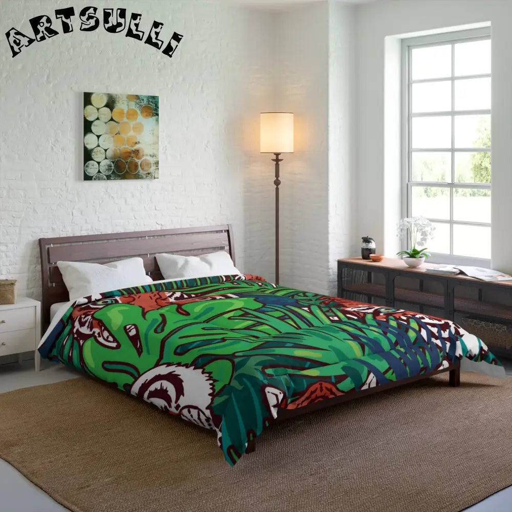 JAKKOUTTHEBXX Tropical Jungle Tigers Blue and Green Comforter