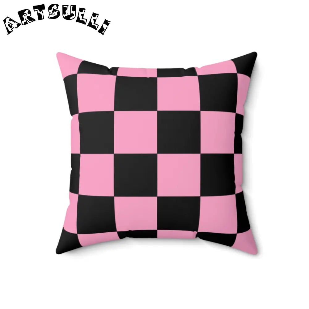 JAKKOUTTHEBXX Checkerboard Black and Pink Spun Polyester Square