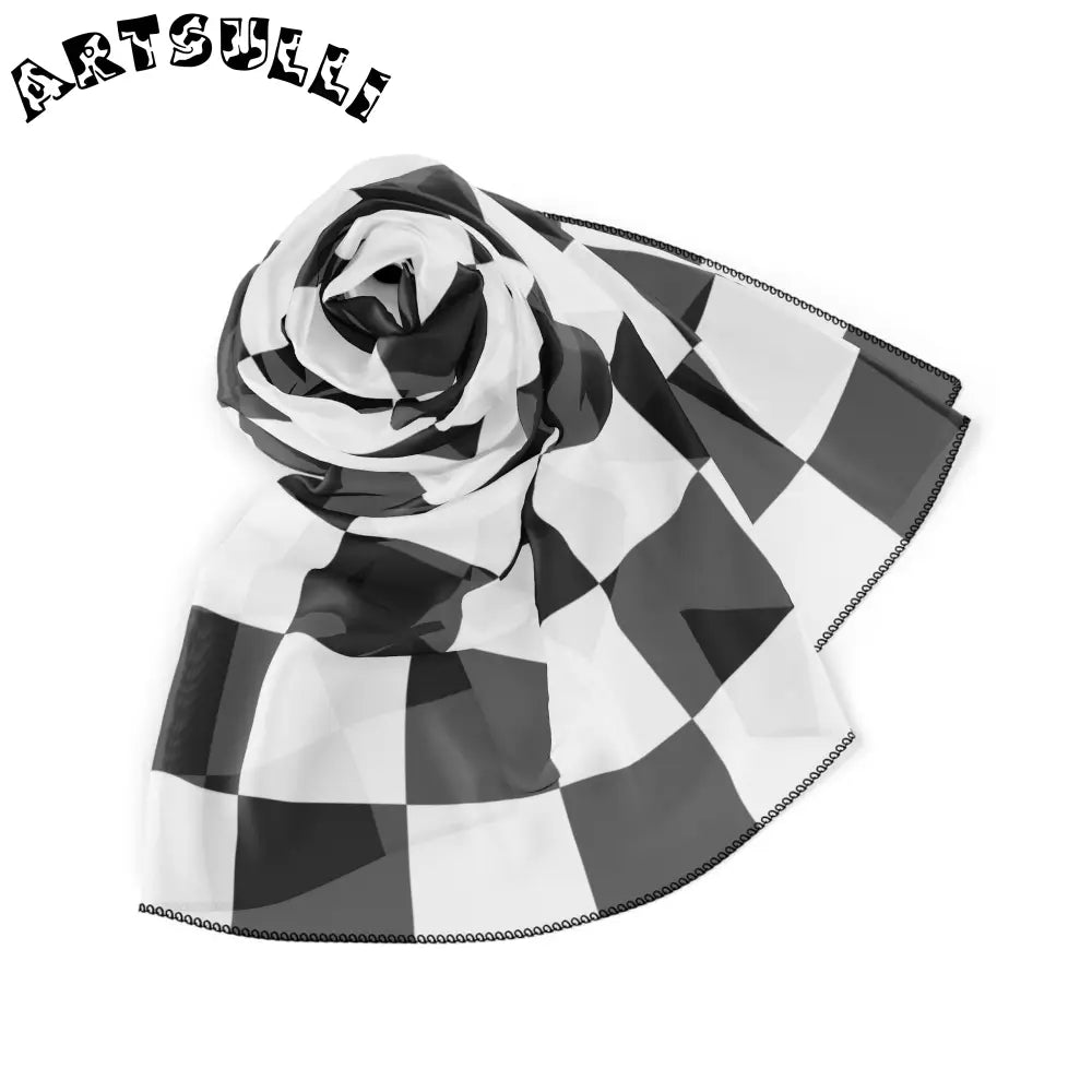 JAKKOUTTHEBXX Checkerboard Black and White Poly Scarf JAKKOUTTHEBXX