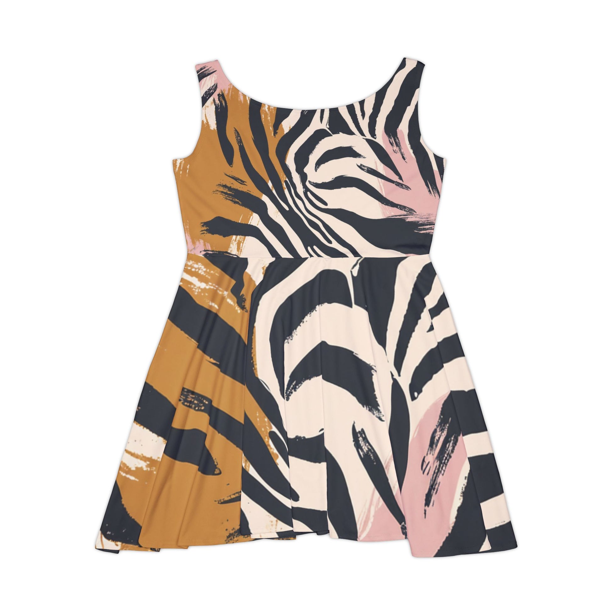 Beige Zebra Jungle Flats Women's Skater Dress (AOP), Artsulli - Art is Long, Life is Short, All Over Prints, , , , , , , 