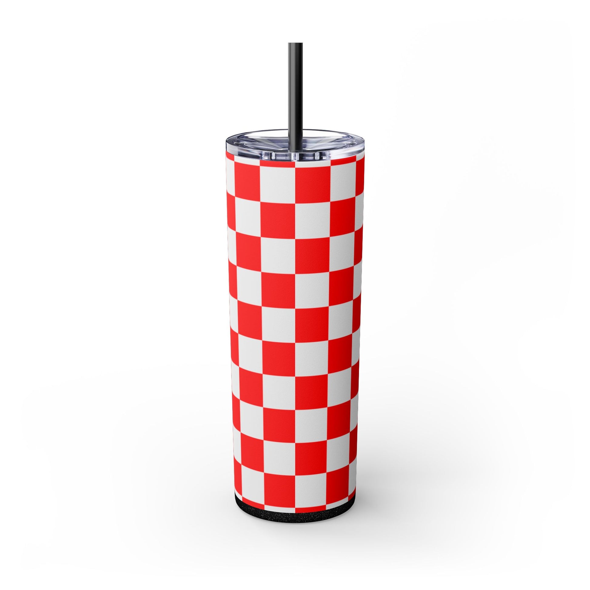 Checkerboard Red and White Skinny Tumbler with Straw, 20oz, Artsulli - Art is Long, Life is Short, Mug, , , , , , , 