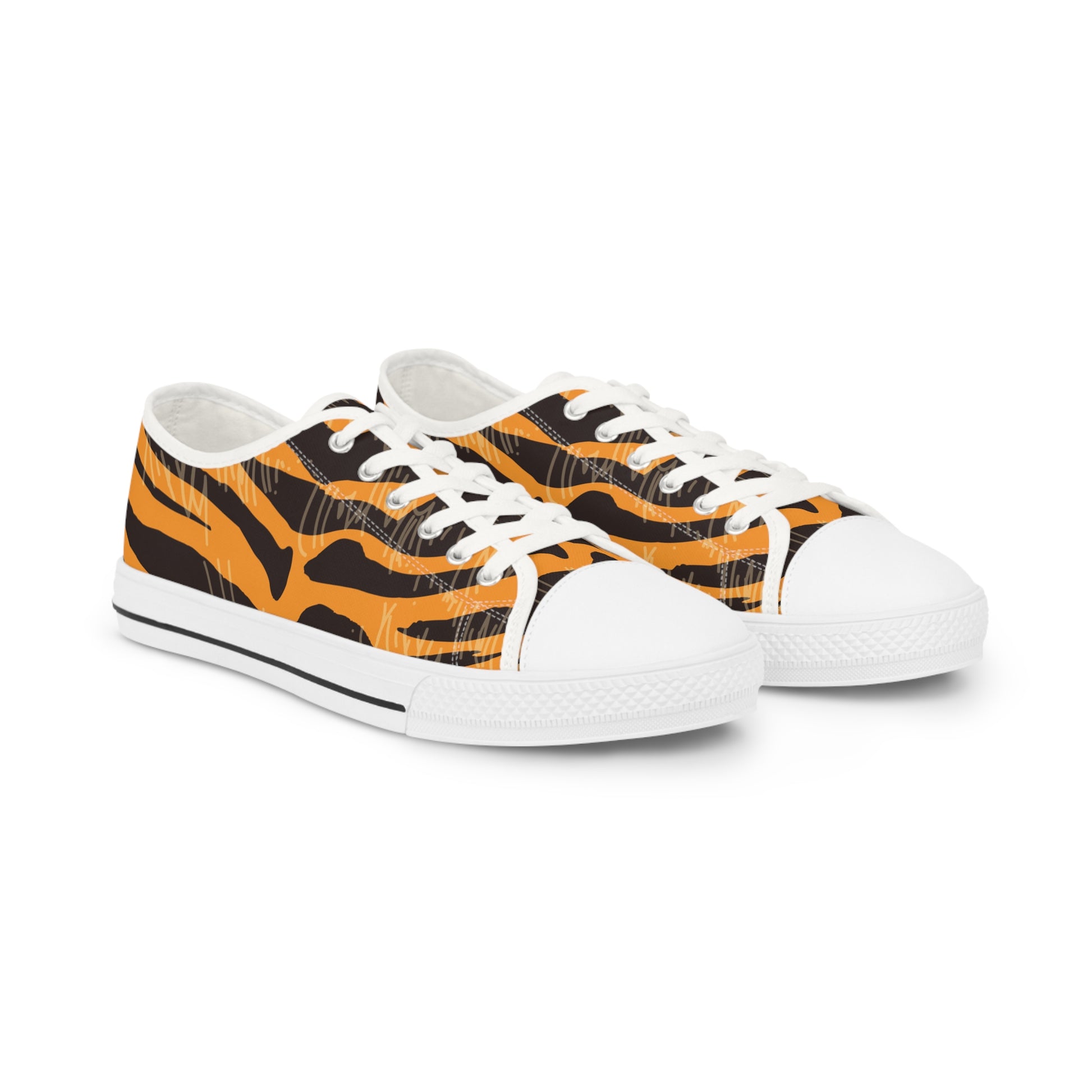 Tiger Scratches Orange and Black Men's Low Top Sneakers, Artsulli - Art is Long, Life is Short, Shoes, Size, US 5, Color, White sole, , , 13296991976580