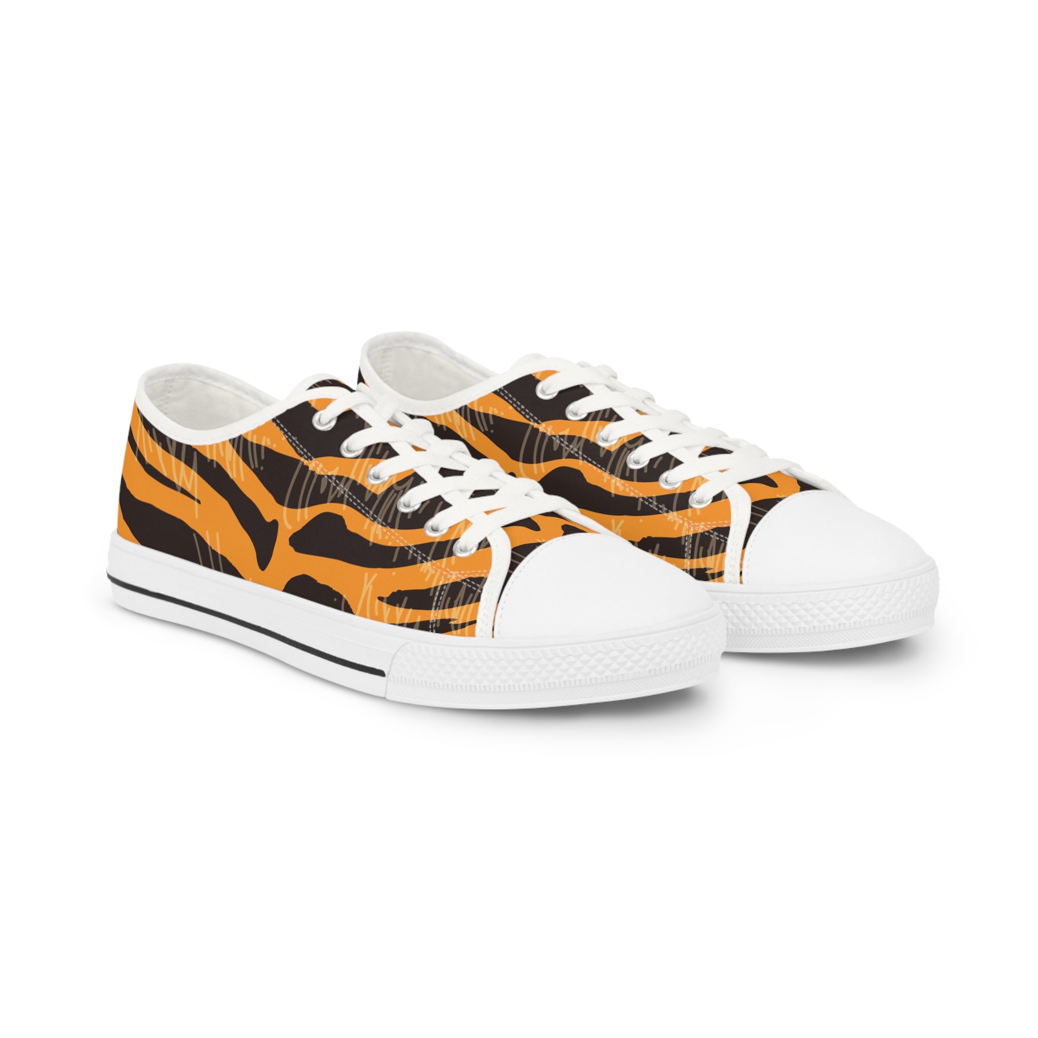 Tiger Scratches Orange and Black Men's Low Top Sneakers, Artsulli - Art is Long, Life is Short, Shoes, Size, US 5, Color, White sole, , , 13296991976580