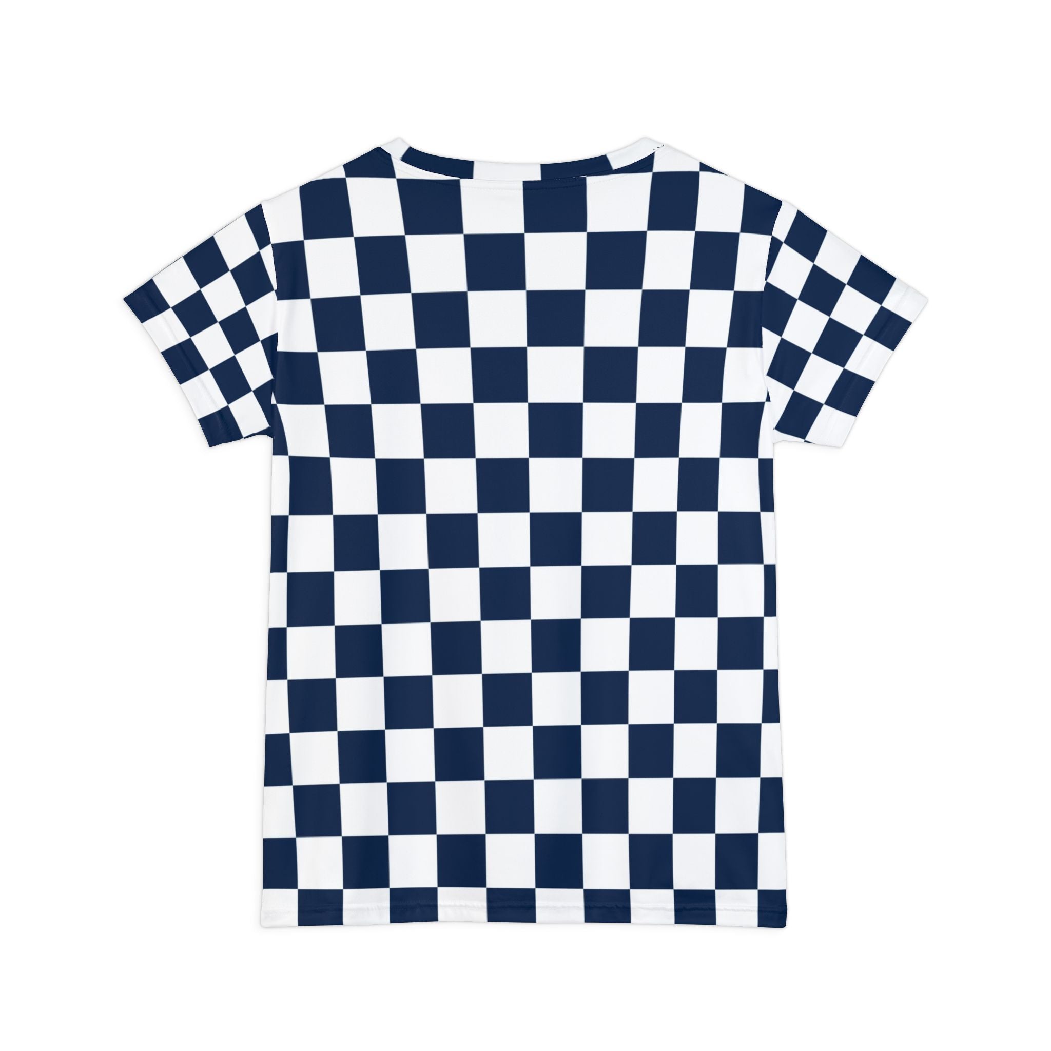Checkerboard White and Navy Blue Women's Short Sleeve Shirt (AOP), Artsulli - Art is Long, Life is Short, All Over Prints, , , , , , , 