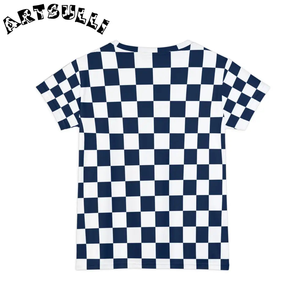 JAKKOUTTHEBXX Checkerboard White and Navy Blue Women’s Short Sleeve