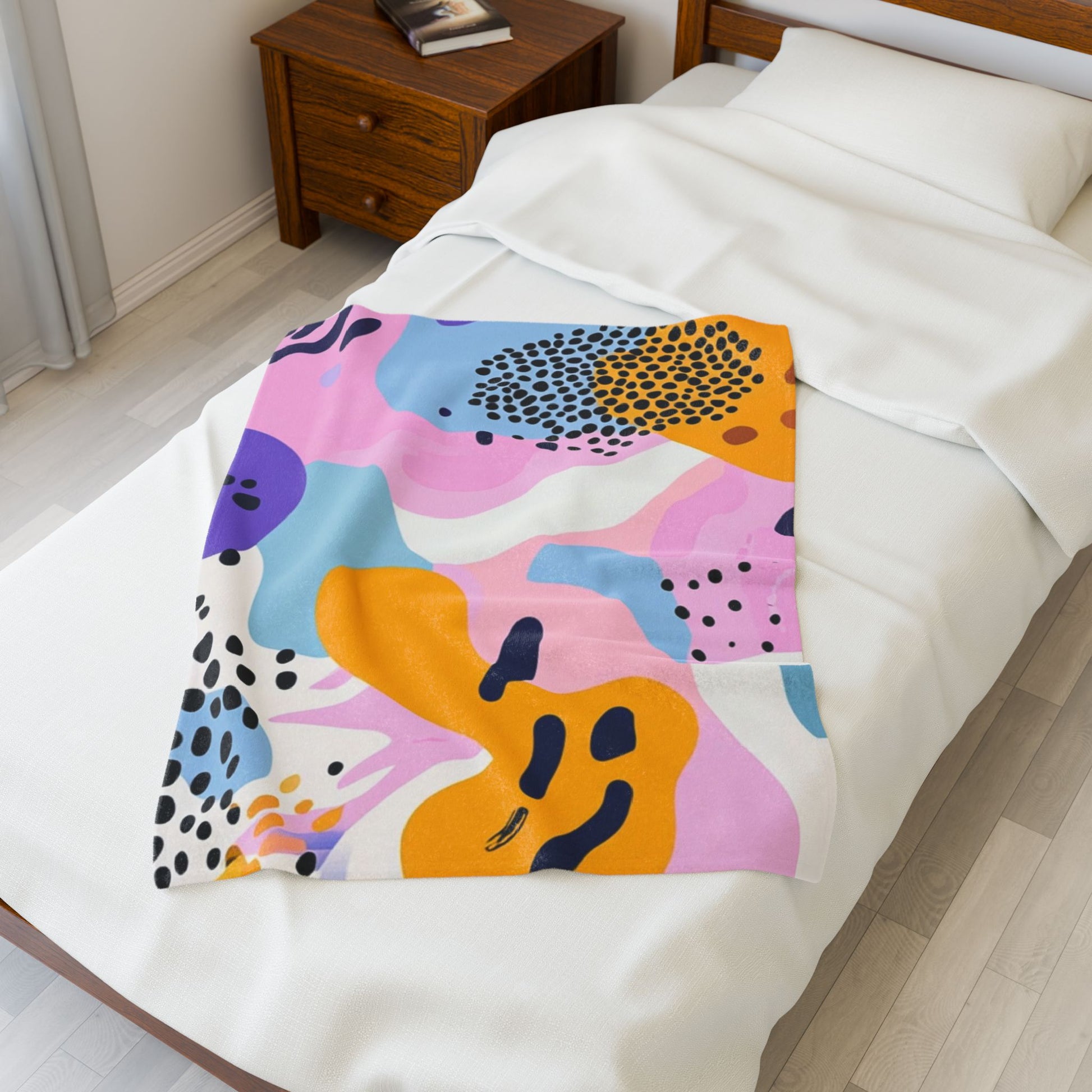 Colorful Abstract Dots and Shapes Velveteen Plush Blanket, Artsulli - Art is Long, Life is Short, All Over Prints, , , , , , , 