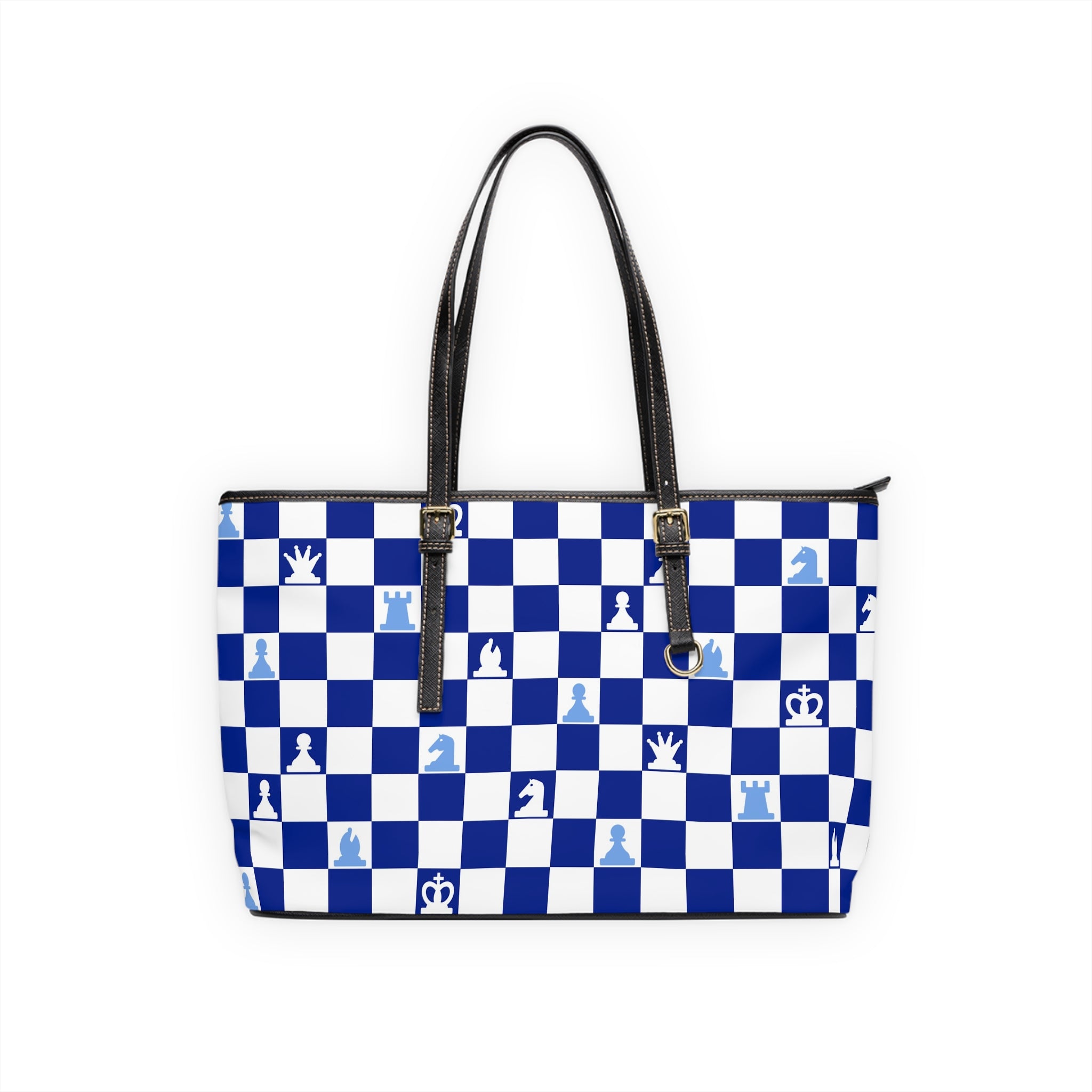 Chessboard Navy Blue PU Leather Shoulder Bag, Artsulli - Art is Long, Life is Short, Bags, Size, 17" x 11", Color, Black, , , 12823985658102091515