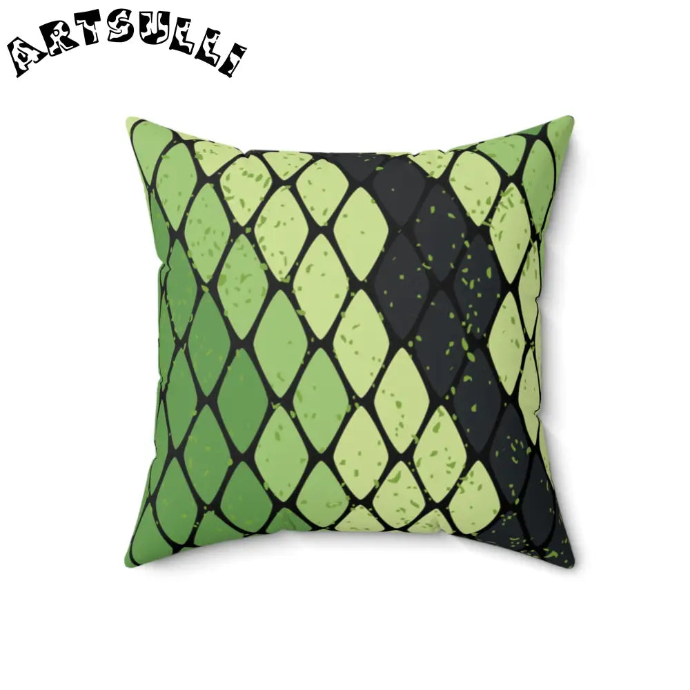 JAKKOUTTHEBXX Snake Skin Green and Black Faux Suede Square Pillow
