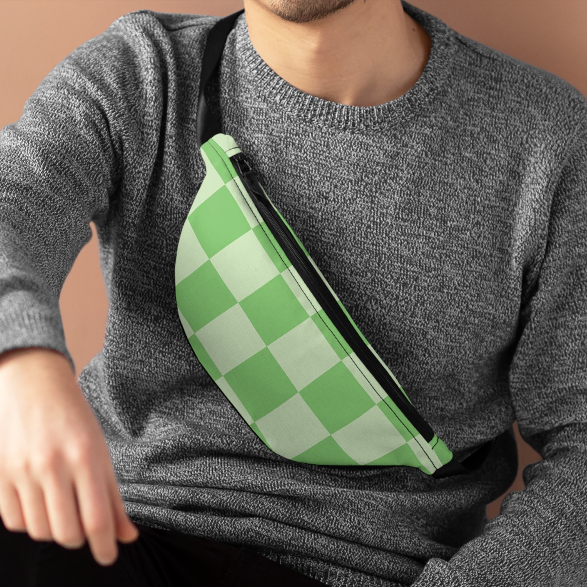 Checkerboard Green Fanny Pack, Artsulli - Art is Long, Life is Short, Bags, , , , , , , 