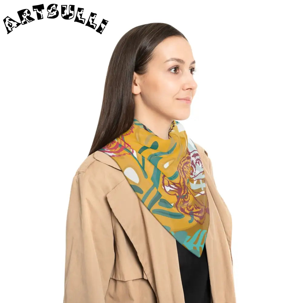 JAKKOUTTHEBXX Tropical Jungle Tigers Brown and Green Poly Scarf