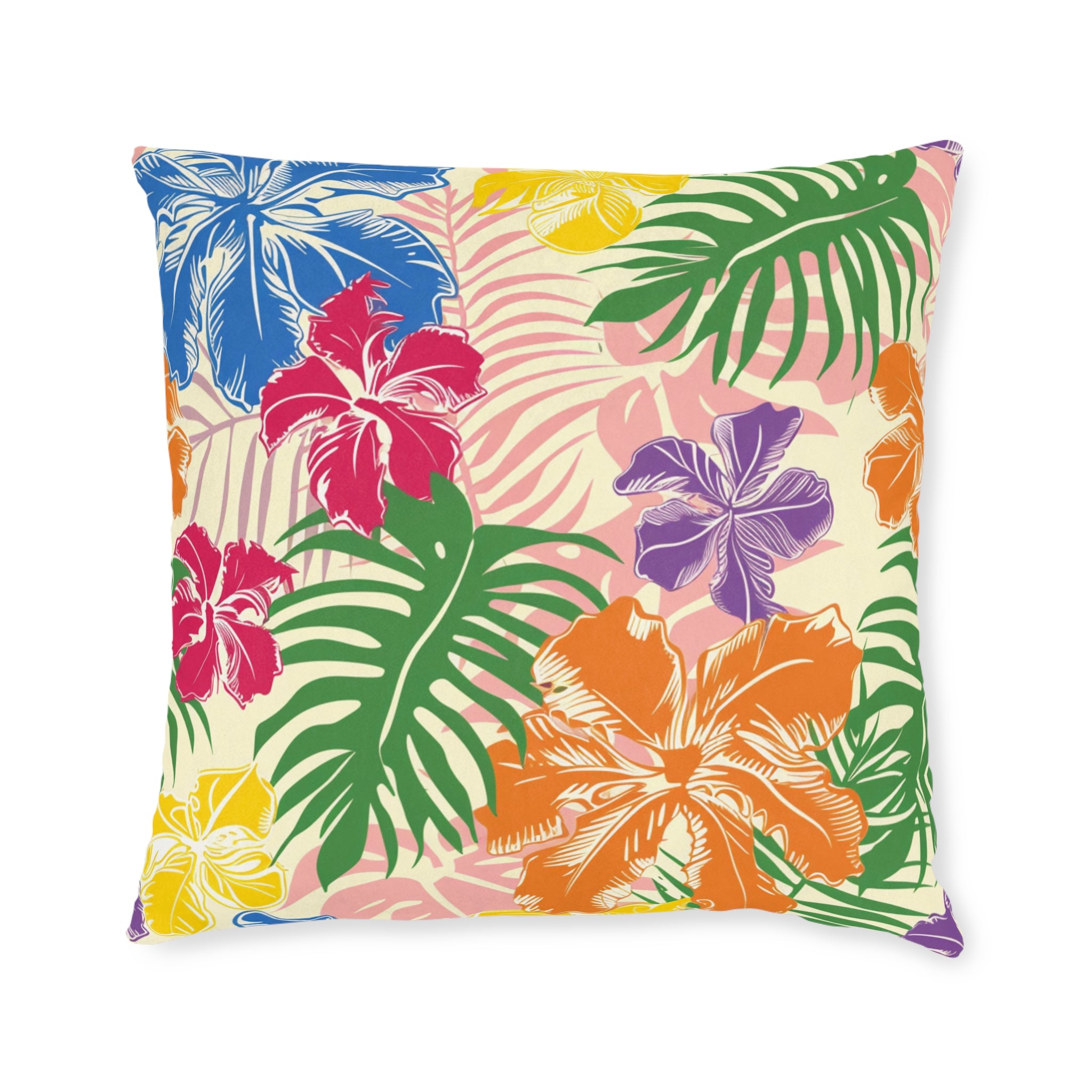 Blooming Tropical Flowers Square Pillow, Artsulli - Art is Long, Life is Short, Home Decor, , , , , , , 