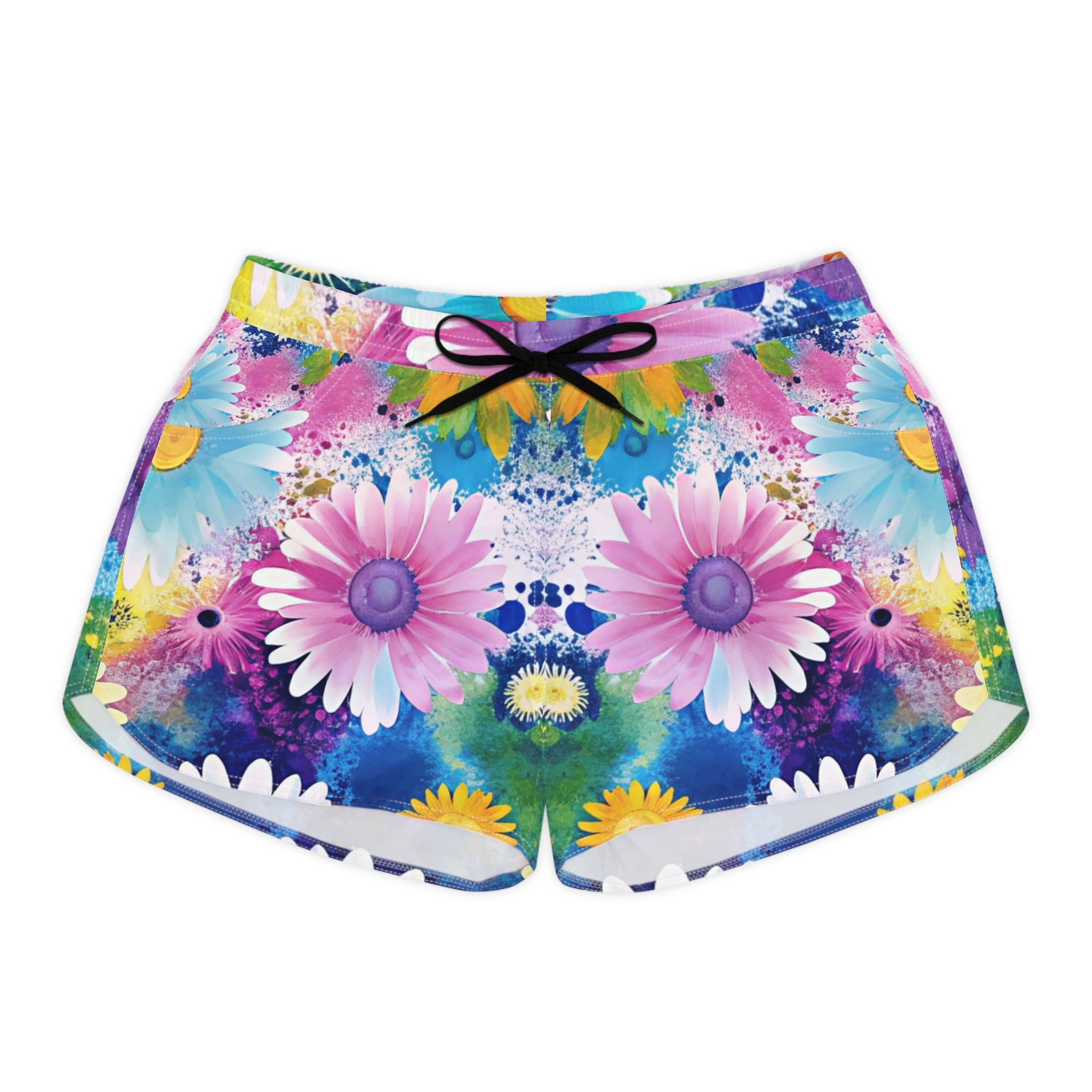 Magical Flower Explosion Multi-Color Women's Casual Shorts (AOP), Artsulli - Art is Long, Life is Short, All Over Prints, Size, S, Color, Black drawstring, , , 16340146735310
