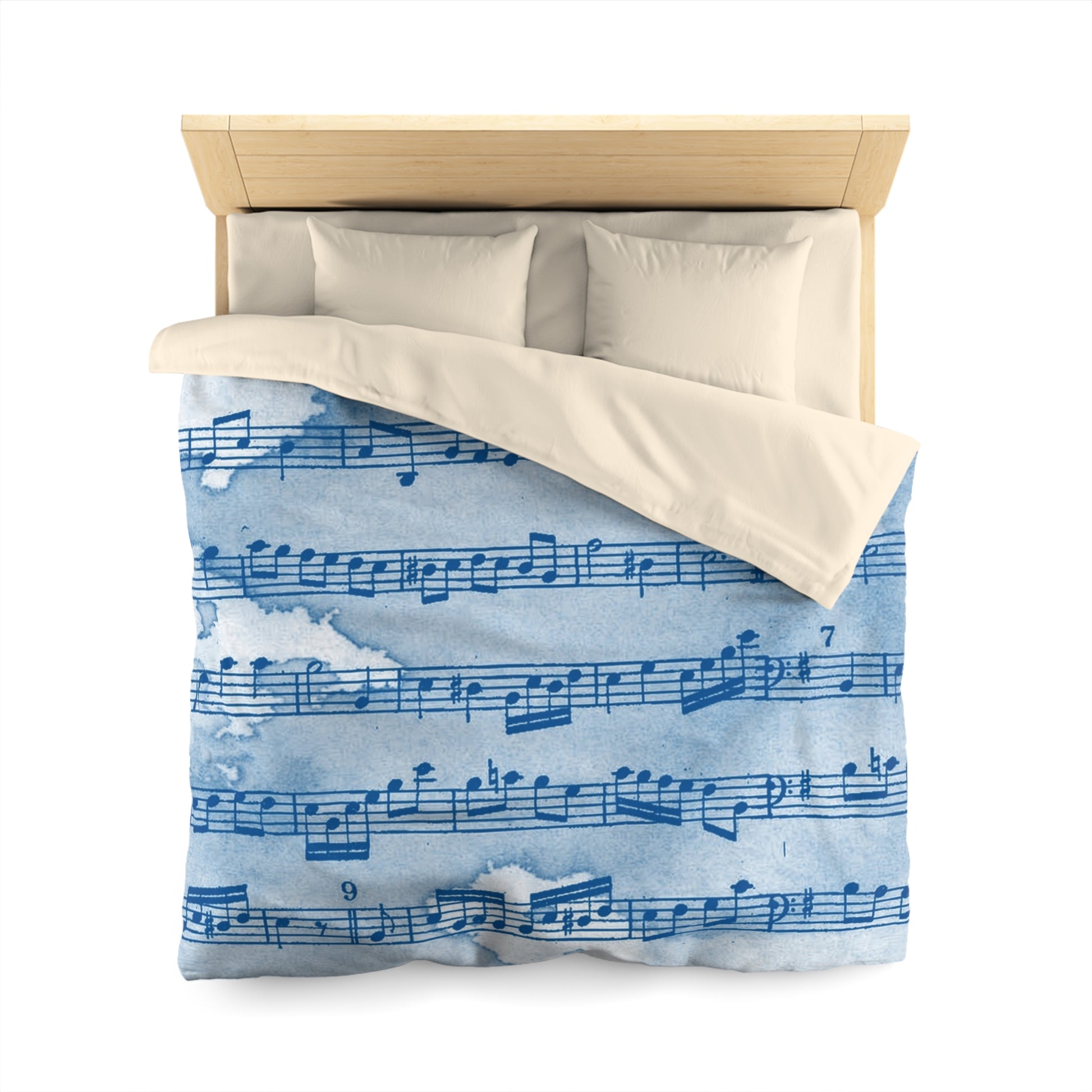 Drip Spill Type Beat Sheet Music Blue Microfiber Duvet Cover, Artsulli - Art is Long, Life is Short, Home Decor, , , , , , , 