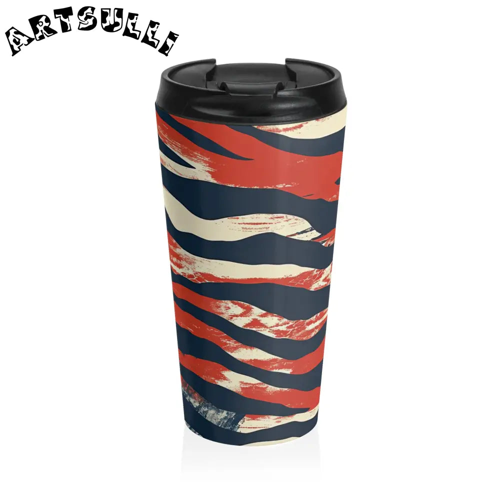JAKKOUTTHEBXX Abstract Red Blue Cream Striped Stainless Steel Travel