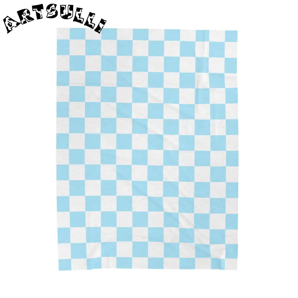 JAKKOUTTHEBXX Checkerboard Sky Blue Velveteen Plush Blanket