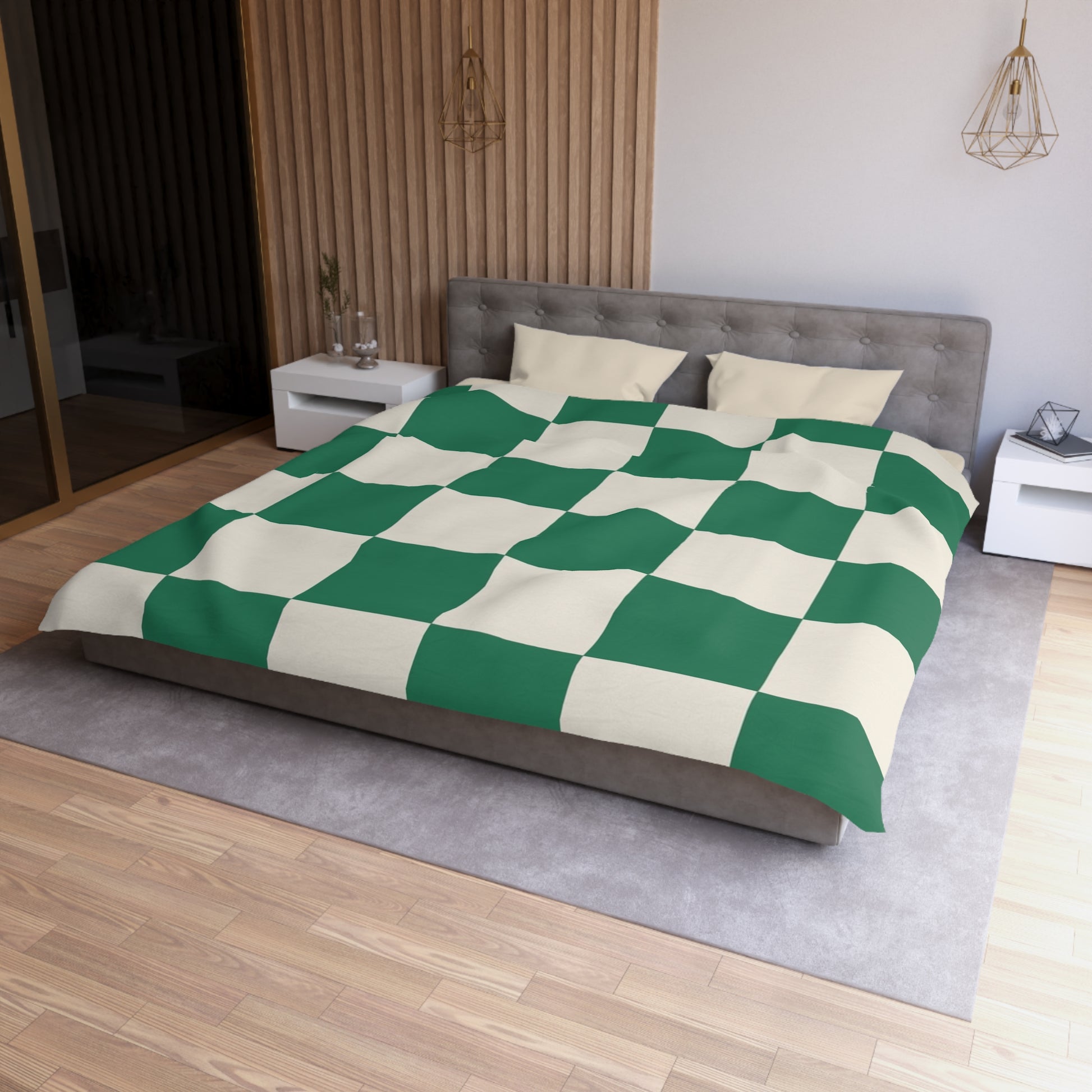 Checkerboard Dark Green Microfiber Duvet Cover, Artsulli - Art is Long, Life is Short, Home Decor, , , , , , , 