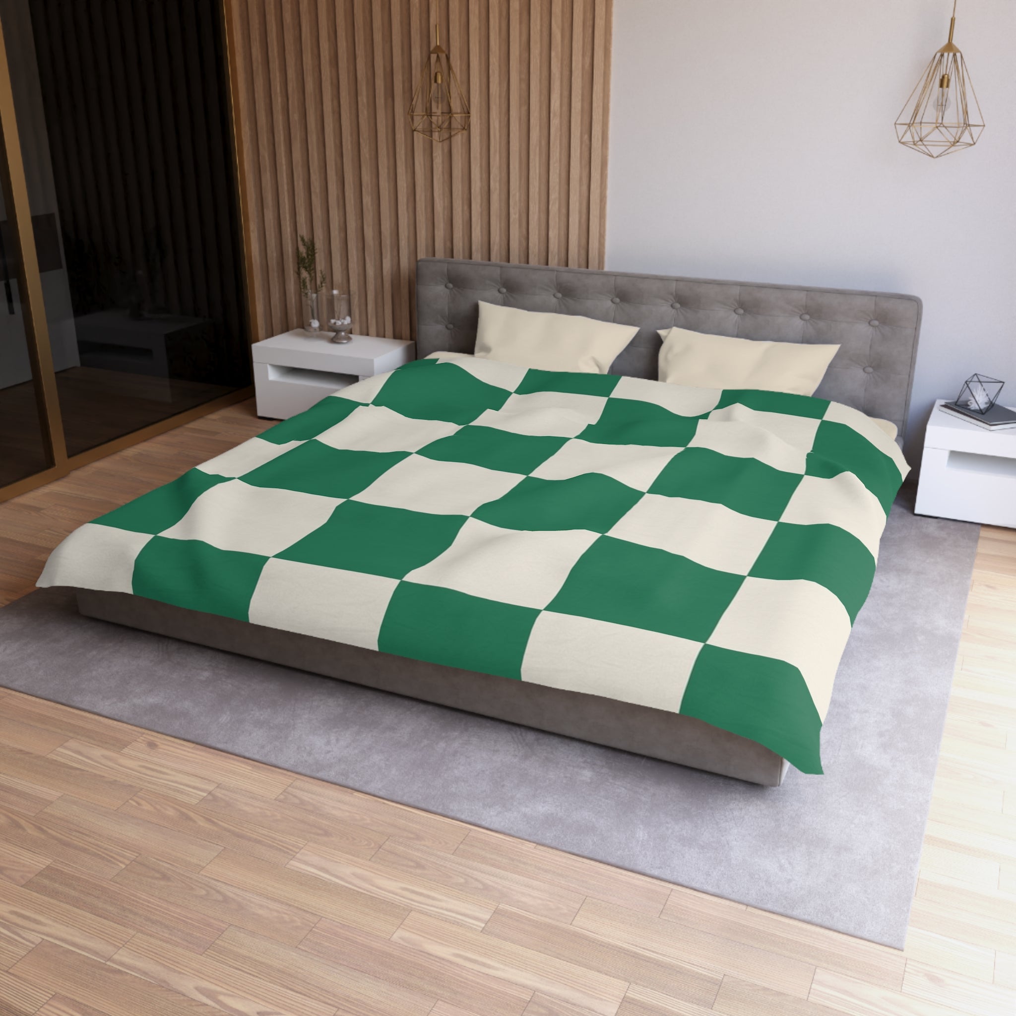 Checkerboard Dark Green Microfiber Duvet Cover, Artsulli - Art is Long, Life is Short, Home Decor, , , , , , , 