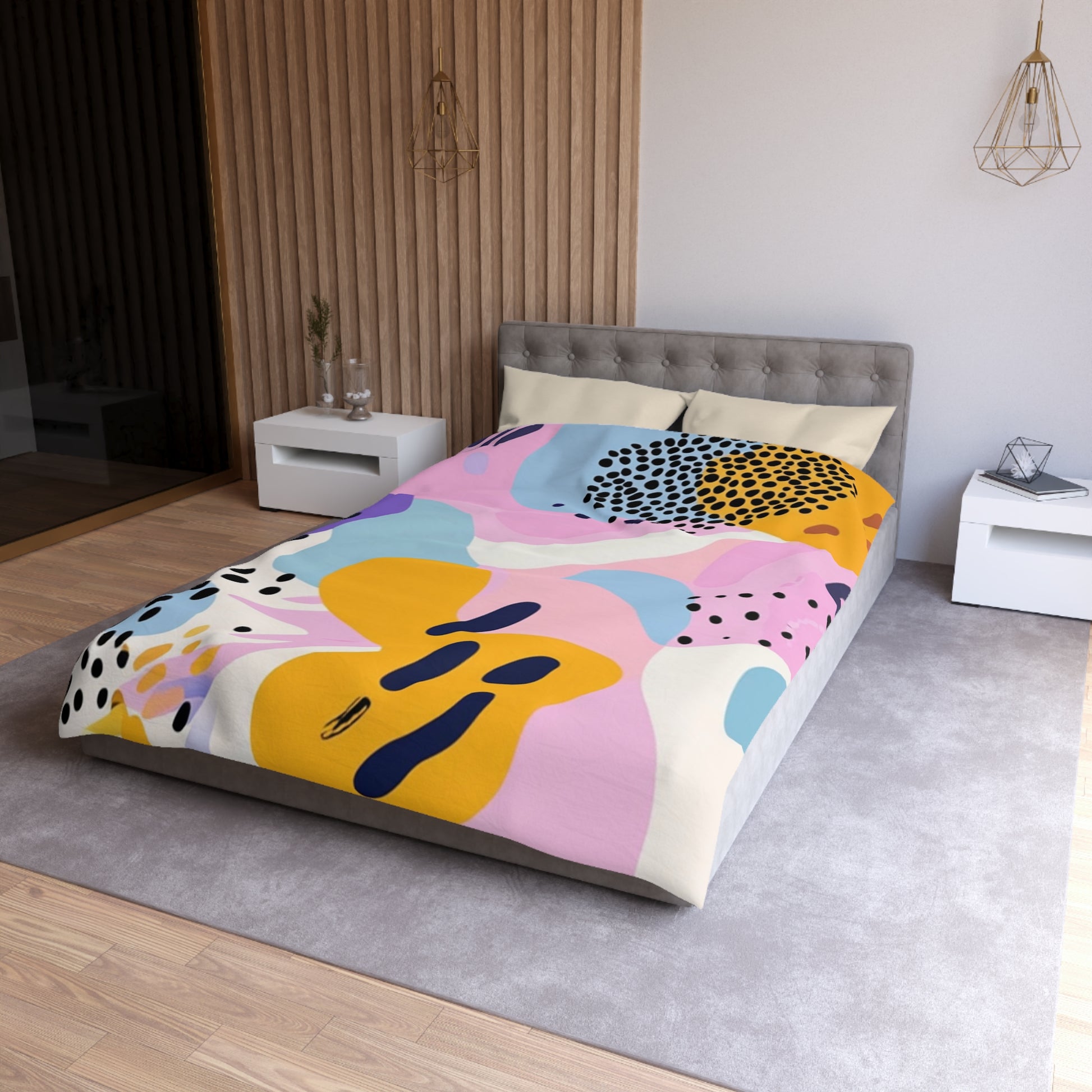 Colorful Abstract Dots and Shapes Microfiber Duvet Cover, Artsulli - Art is Long, Life is Short, Home Decor, , , , , , , 