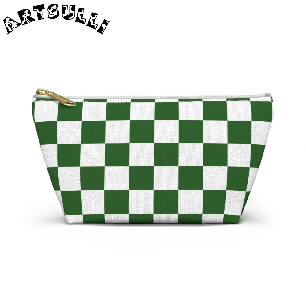 JAKKOUTTHEBXX Checkerboard White and Dark Green Accessory Pouch w