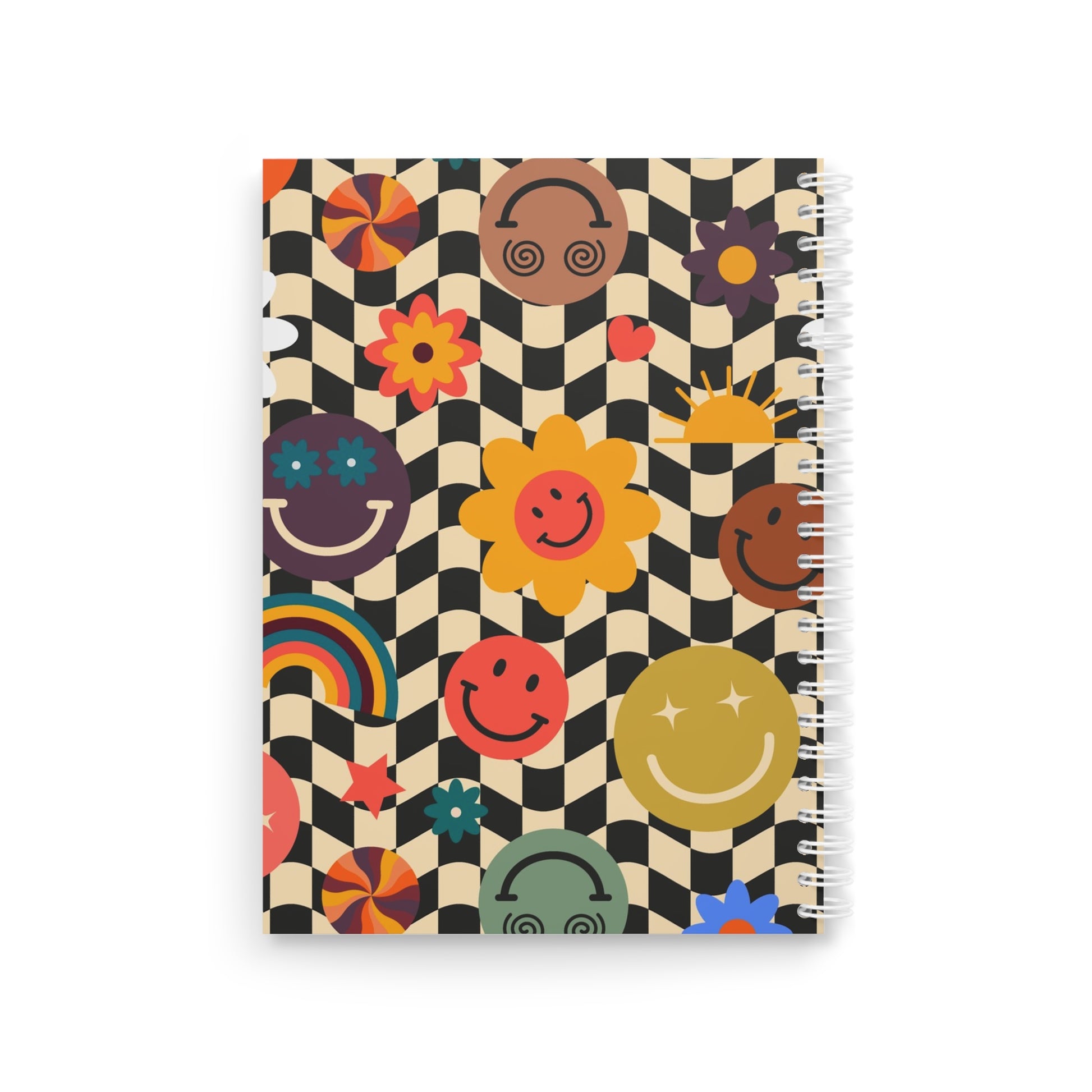 Trippy x Wavy Checkerboard x Smiley Face x Rainbow x Flowers Multi-Color Spiral Notebook, Artsulli - Art is Long, Life is Short, Paper products, , , , , , , 