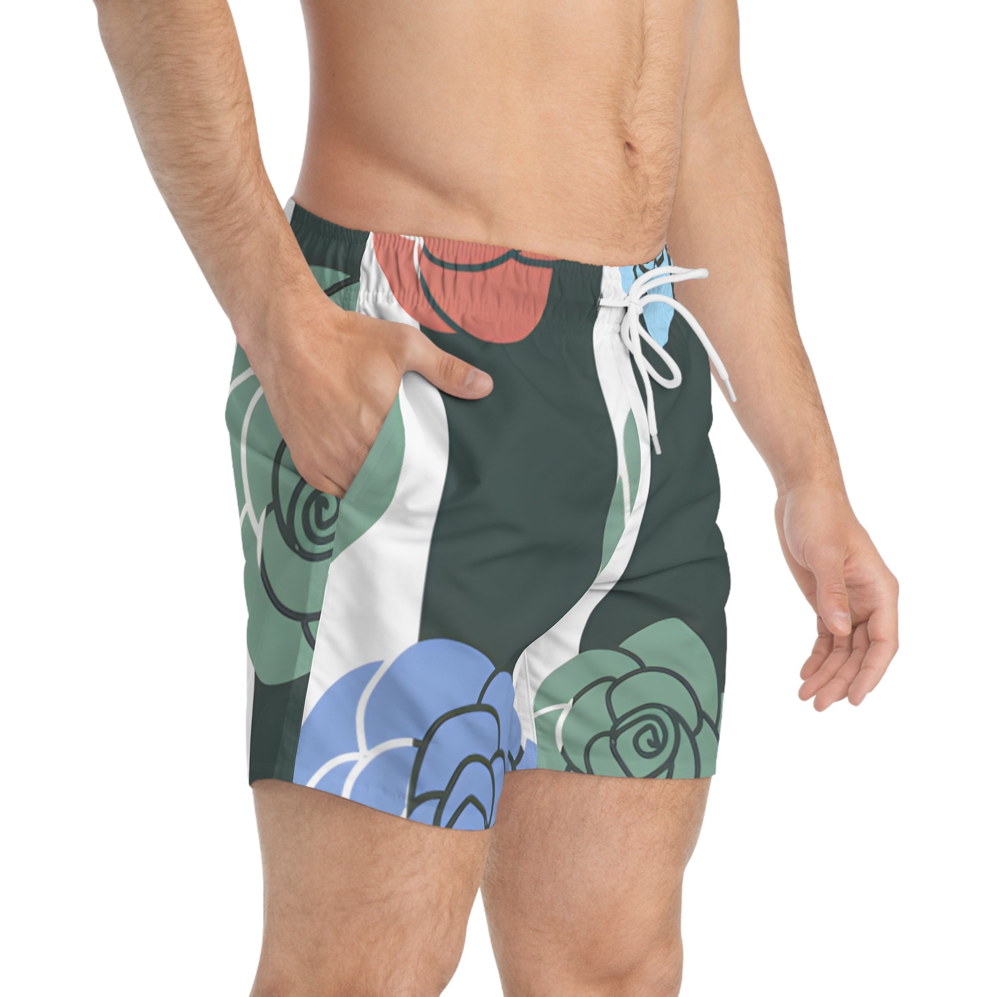 Stripes x Roses Black and White Swim Trunks (AOP), Artsulli - Art is Long, Life is Short, All Over Prints, , , , , , , 