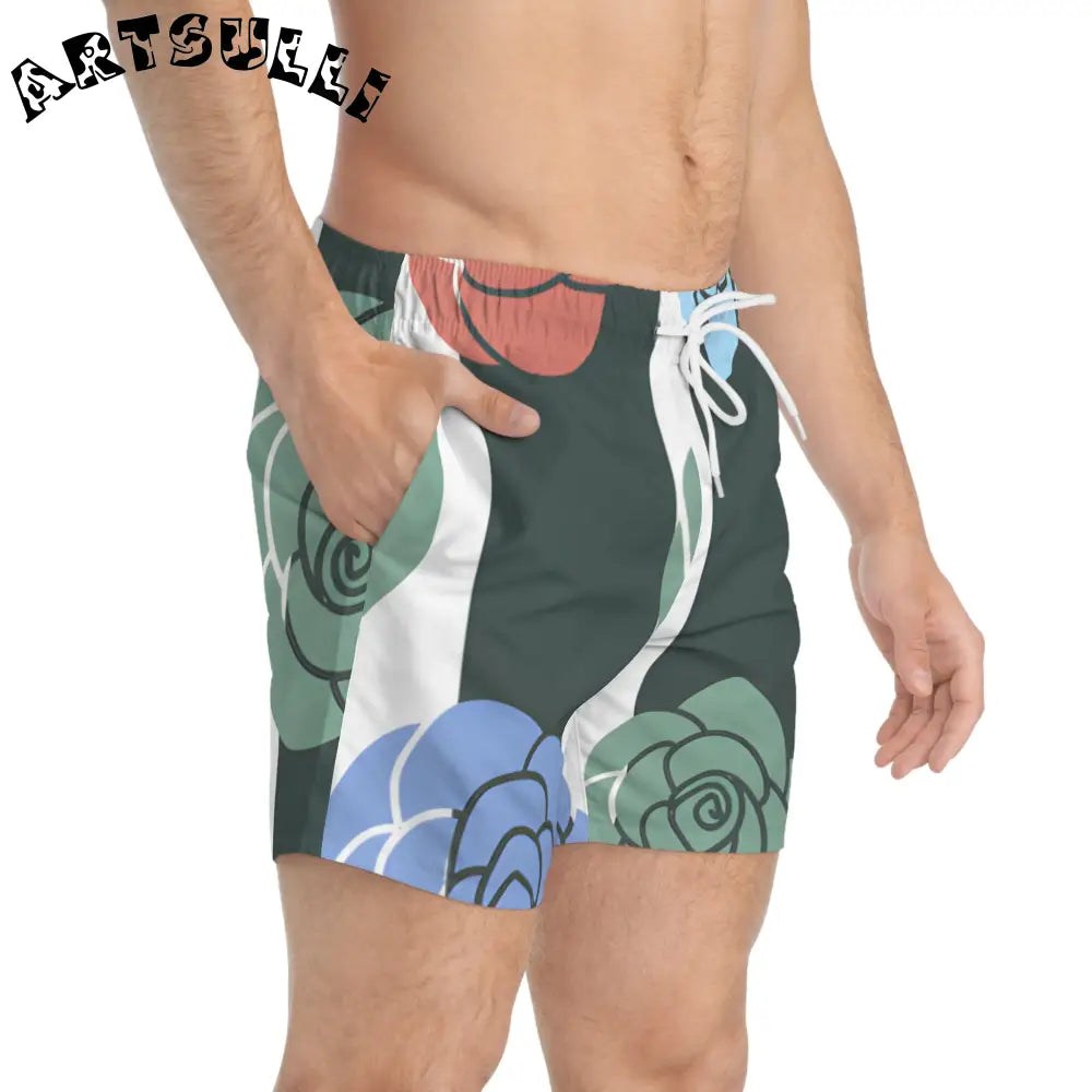 JAKKOUTTHEBXX Stripes x Roses Black and White Swim Trunks (AOP)