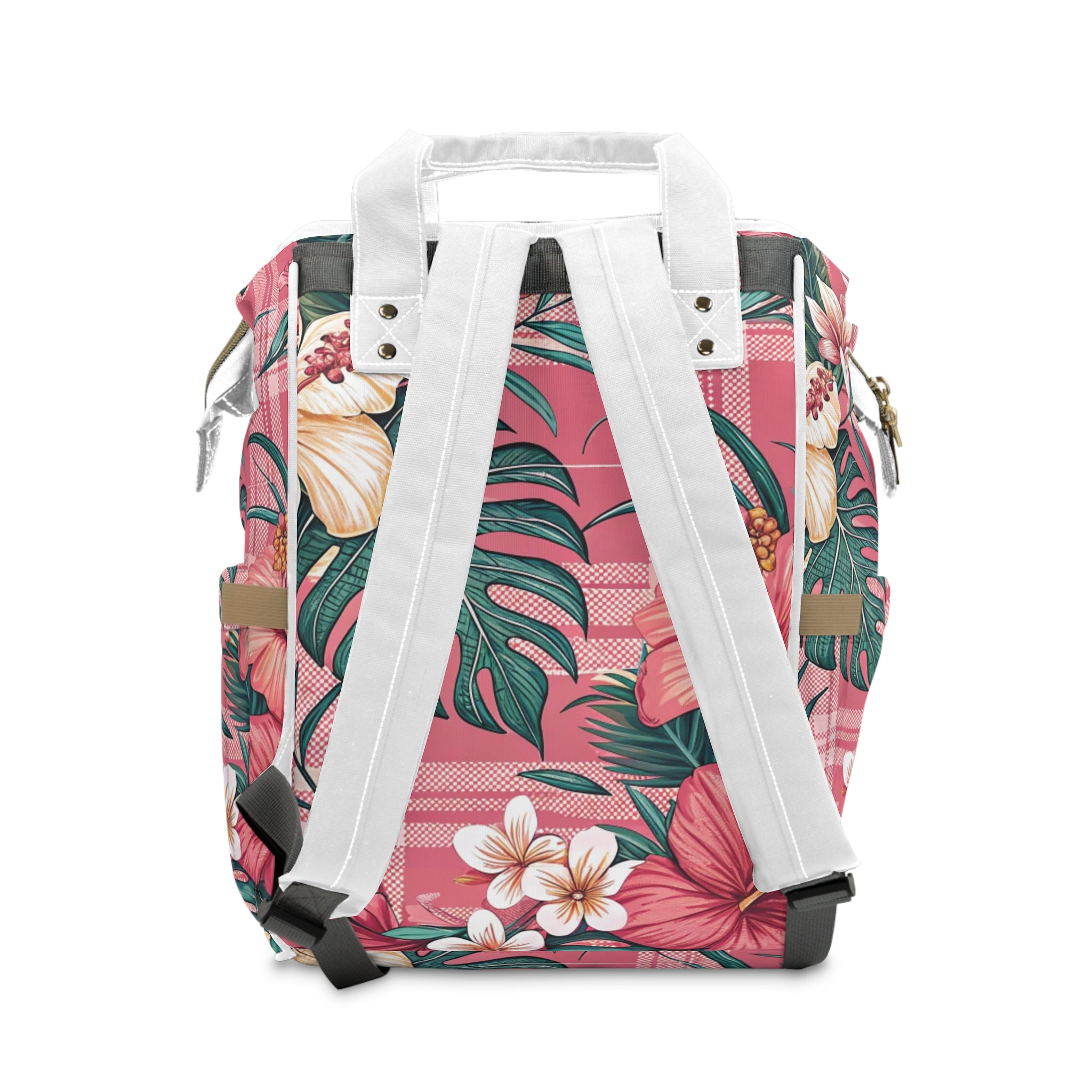 Plaid x Floral Burgundy and Green Multifunctional Diaper Backpack, Artsulli - Art is Long, Life is Short, Bags, , , , , , , 