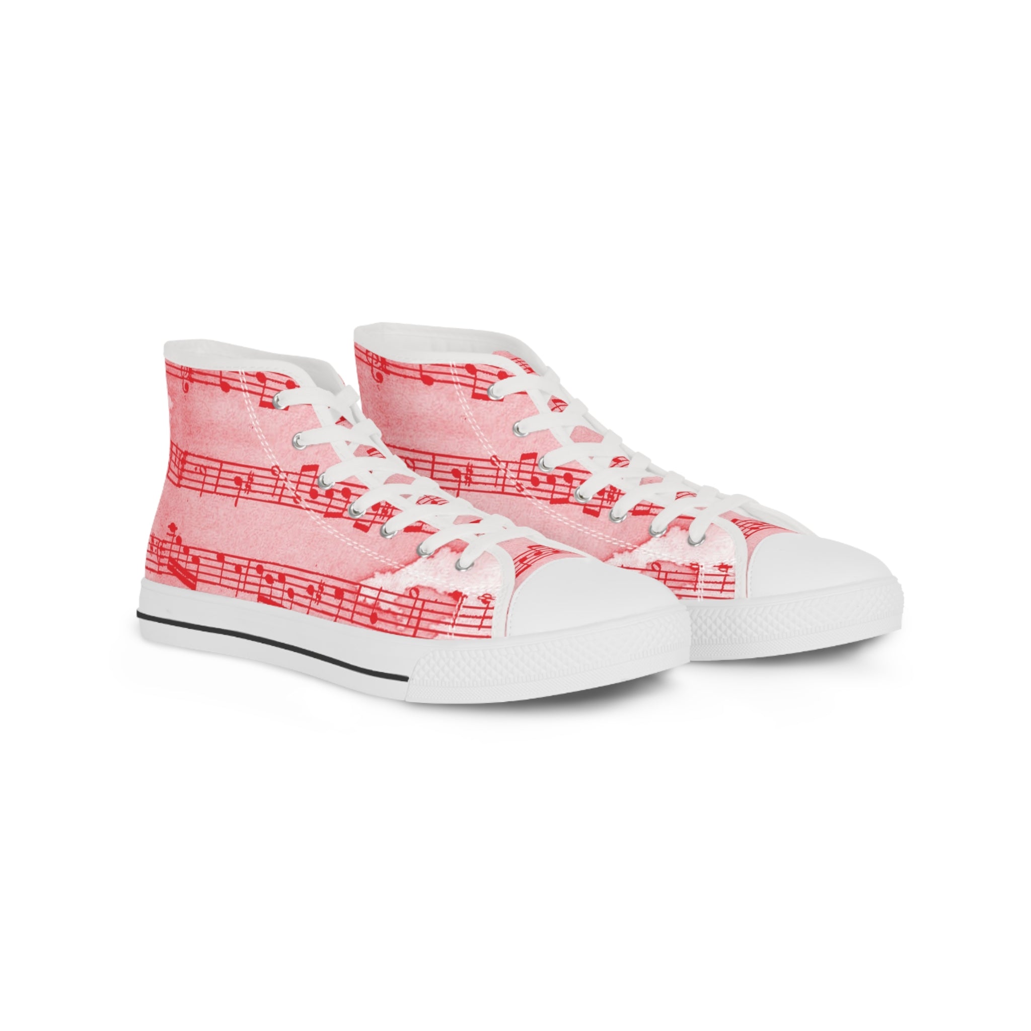 Drip Spill Type Beat Sheet Music Red Men's High Top Sneakers, Artsulli - Art is Long, Life is Short, Shoes, Size, US 5, Color, White sole, , , 25713362917315361007