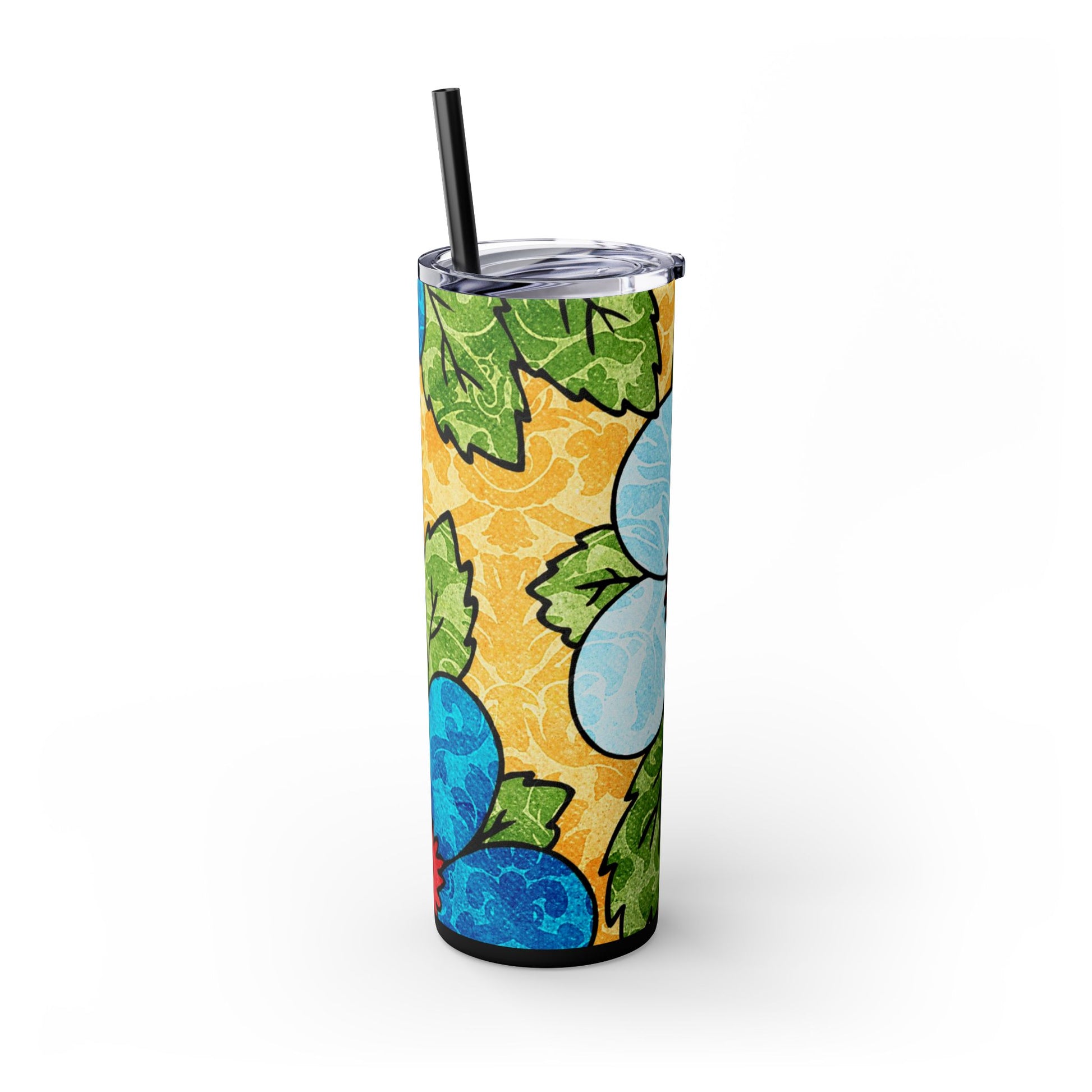 Groovy Yellow Floral Kl Skinny Tumbler with Straw, 20oz, Artsulli - Art is Long, Life is Short, Mug, , , , , , , 