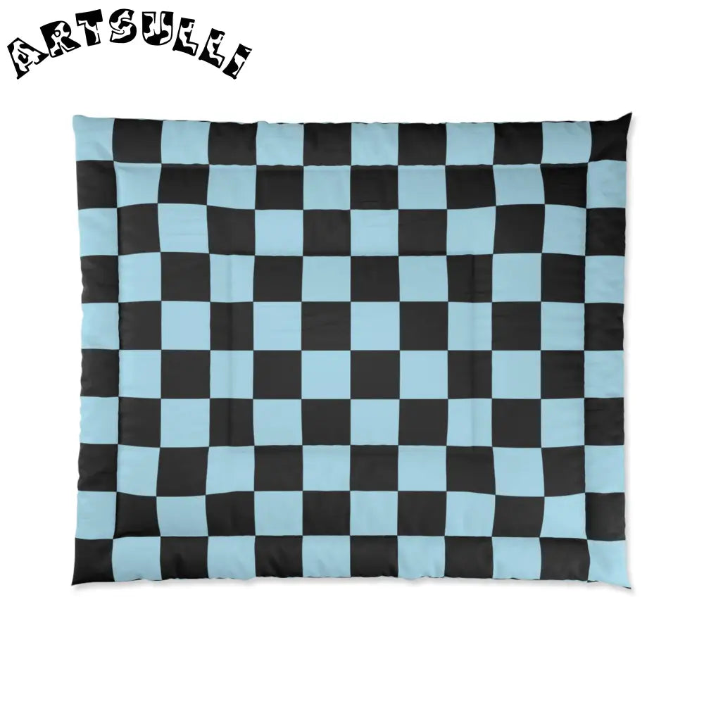 JAKKOUTTHEBXX Checkerboard Black and Blue Comforter JAKKOUTTHEBXX