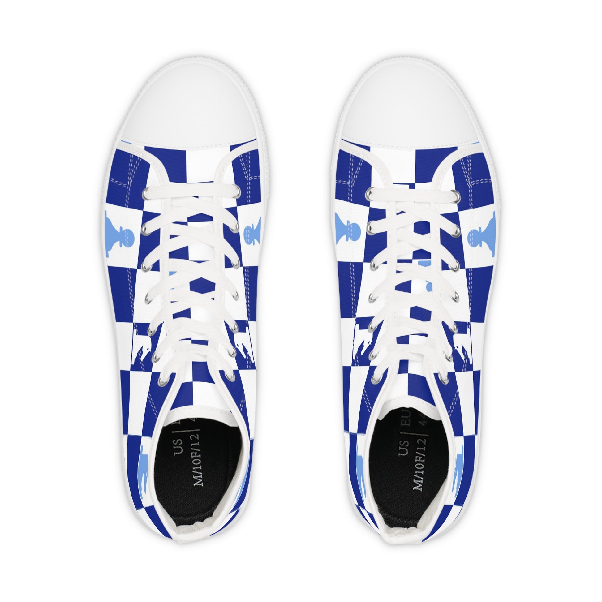 Chessboard Navy Blue Men's High Top Sneakers, Artsulli - Art is Long, Life is Short, Shoes, , , , , , , 