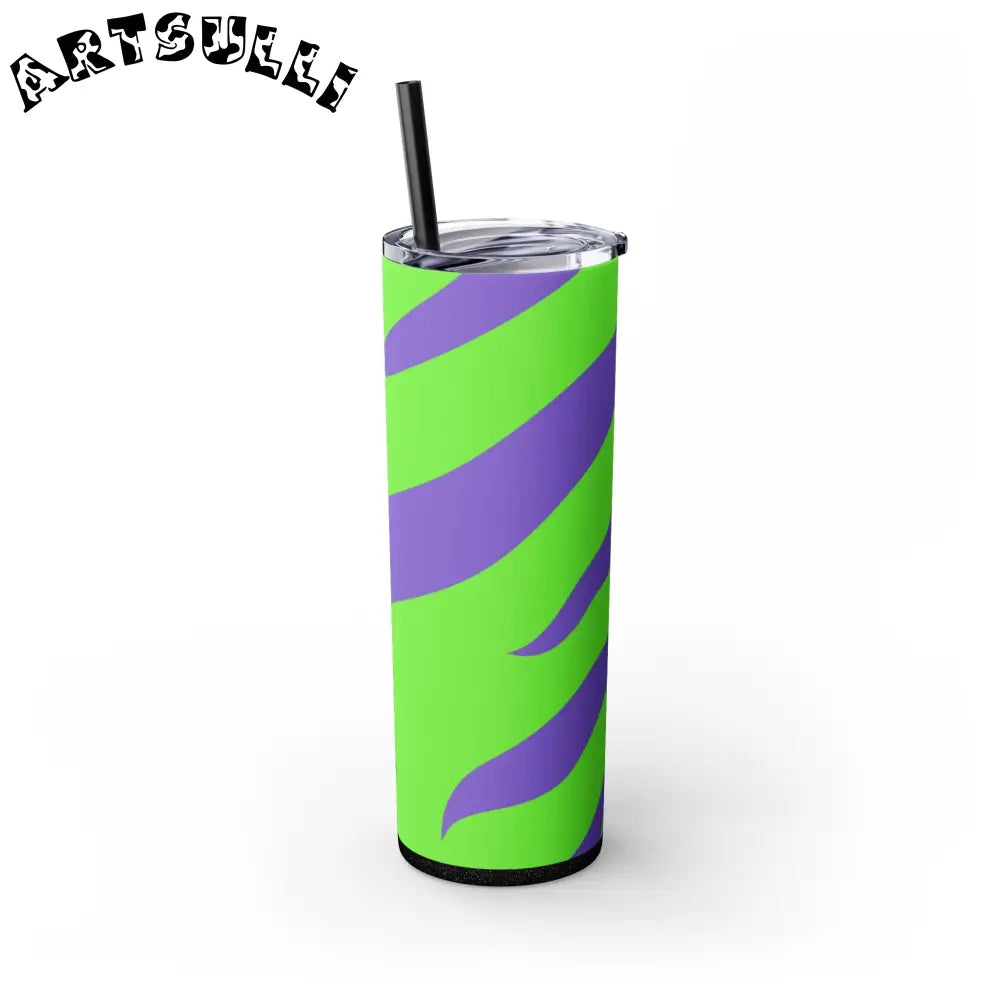 JAKKOUTTHEBXX Tyrannosaurus Print Green and Purple Skinny Tumbler