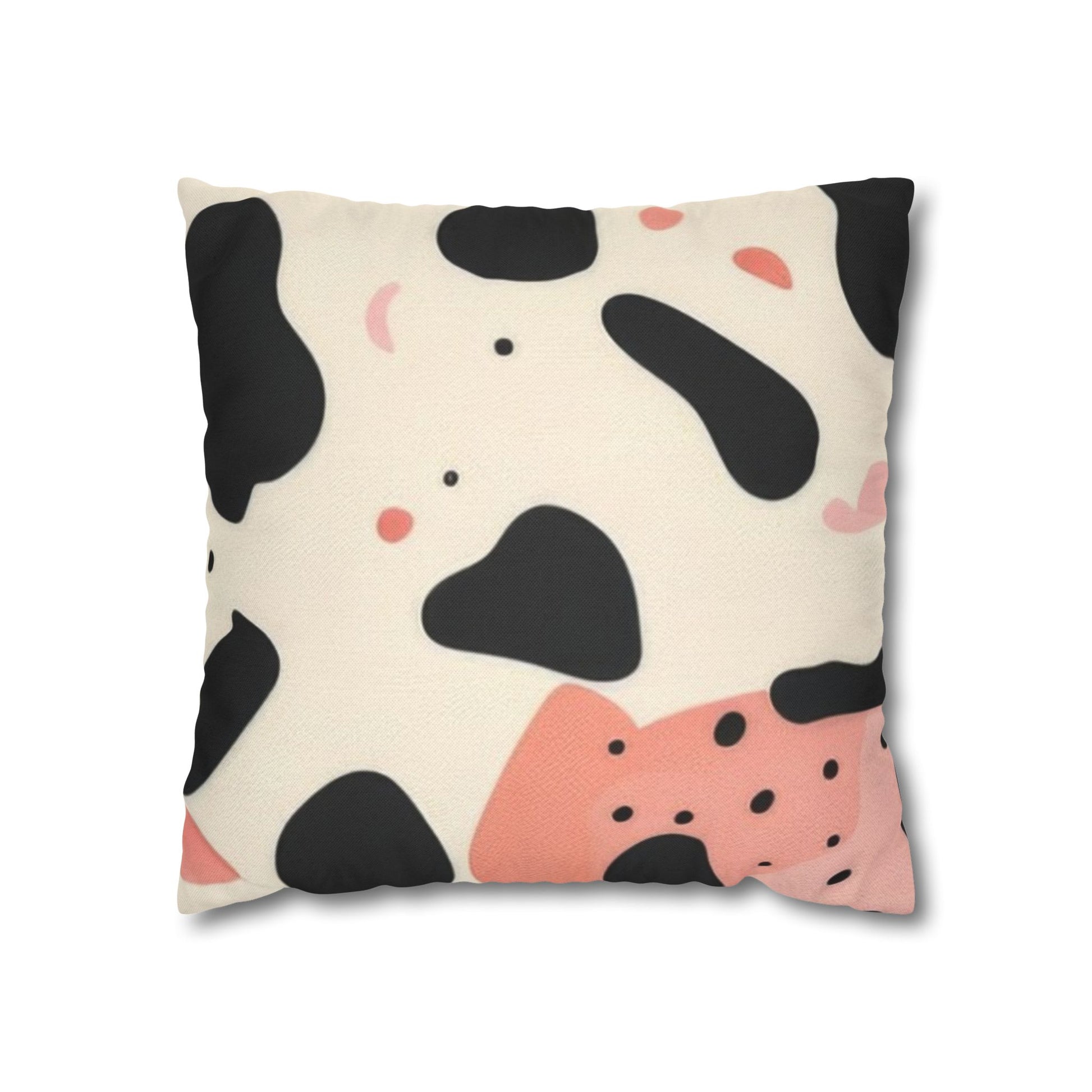 Organic Cow Print Cream and Pink Spun Polyester Square Pillowcase, Artsulli - Art is Long, Life is Short, Home Decor, Size, 16" × 16", , , , , 85897164633538