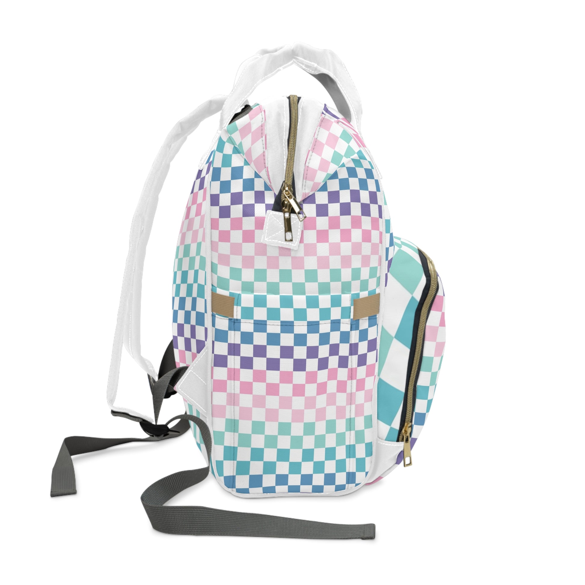 Vaporwave Rainbow  Checkerboard Multi-Color Multifunctional Diaper Backpack, Artsulli - Art is Long, Life is Short, Bags, , , , , , , 