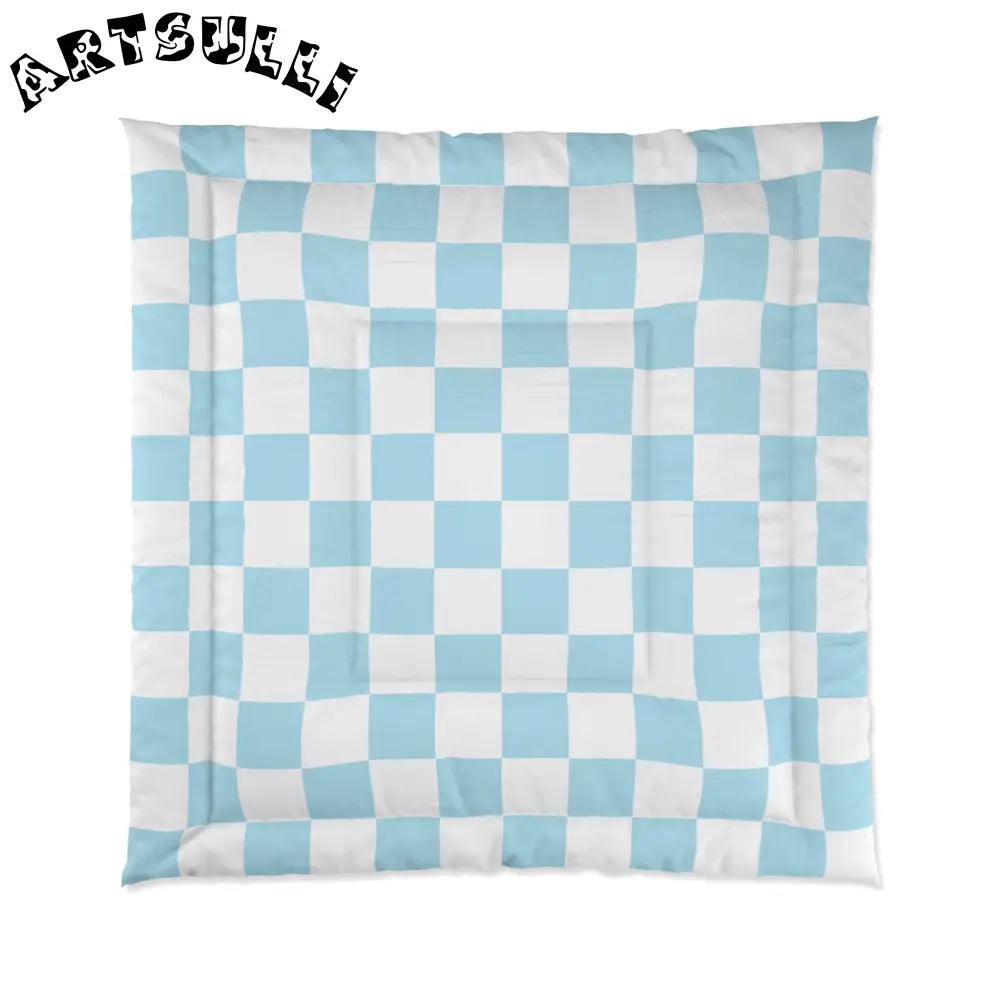 JAKKOUTTHEBXX Checkerboard Sky Blue Comforter JAKKOUTTHEBXX Artsulli