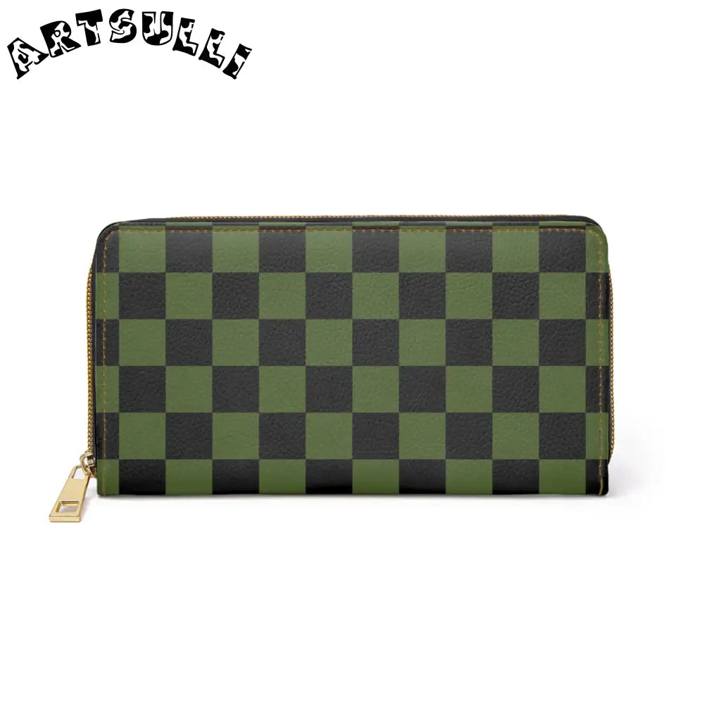 JAKKOUTTHEBXX Checkerboard Olive Green and Black Zipper Wallet