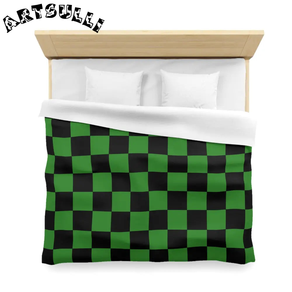 JAKKOUTTHEBXX Checkerboard Green and Black Microfiber Duvet Cover