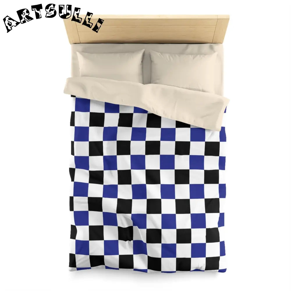 JAKKOUTTHEBXX Checkerboard Blue White and Black Microfiber Duvet