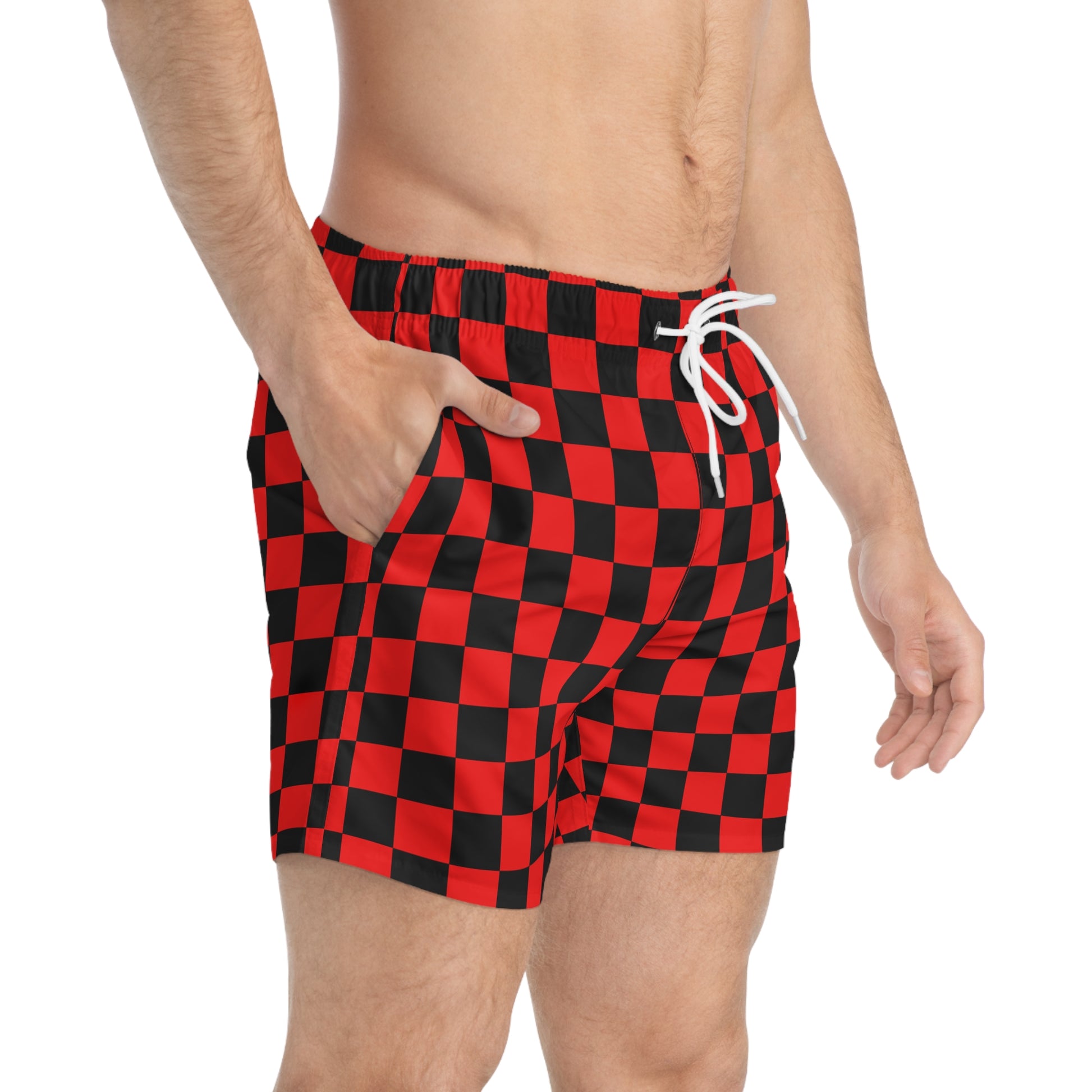 Checkerboard II Red and Black Swim Trunks (AOP), Artsulli - Art is Long, Life is Short, All Over Prints, , , , , , , 