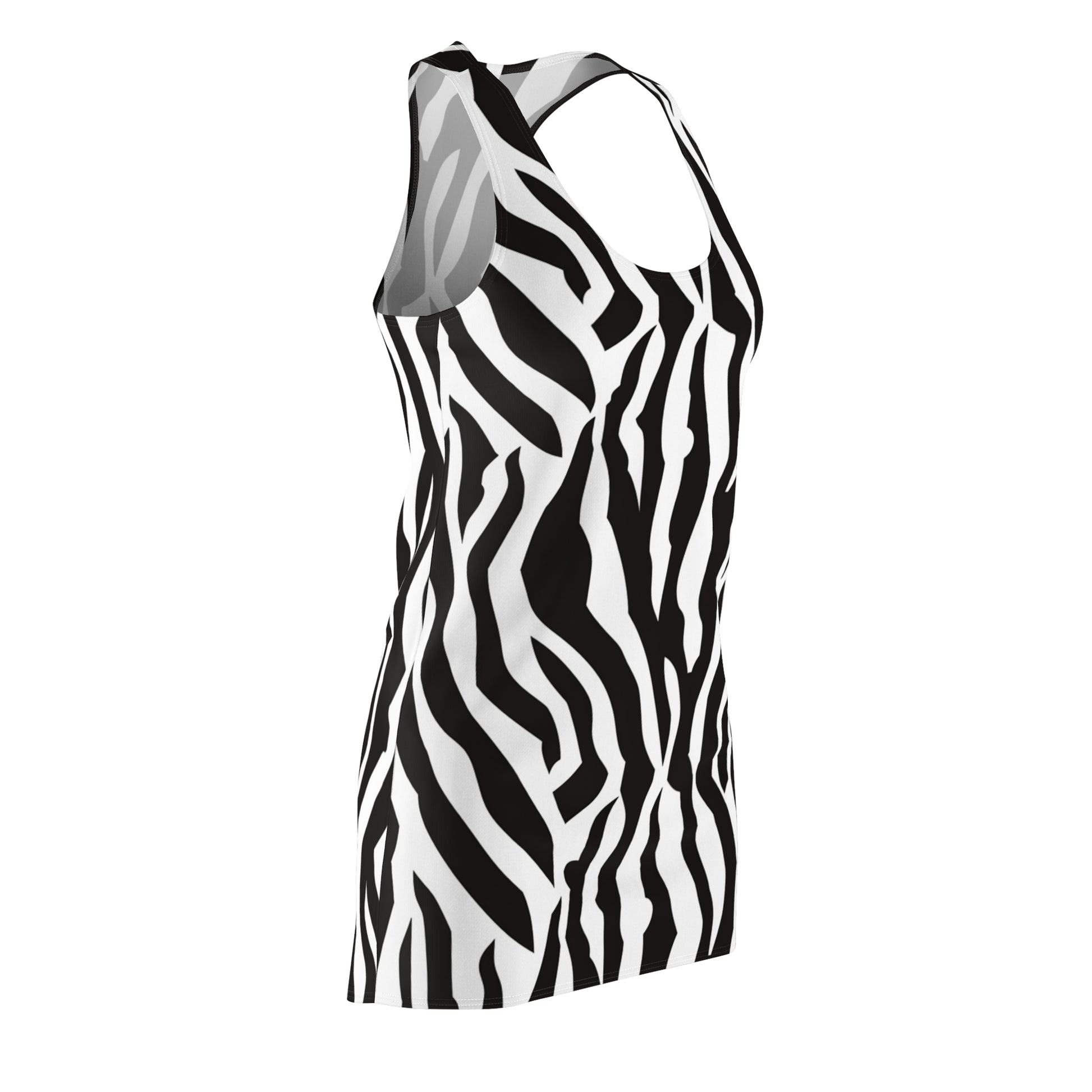 Black  White Drag Zebra Fabric Women's Cut & Sew Racerback Dress (AOP), Artsulli - Art is Long, Life is Short, All Over Prints, , , , , , , 