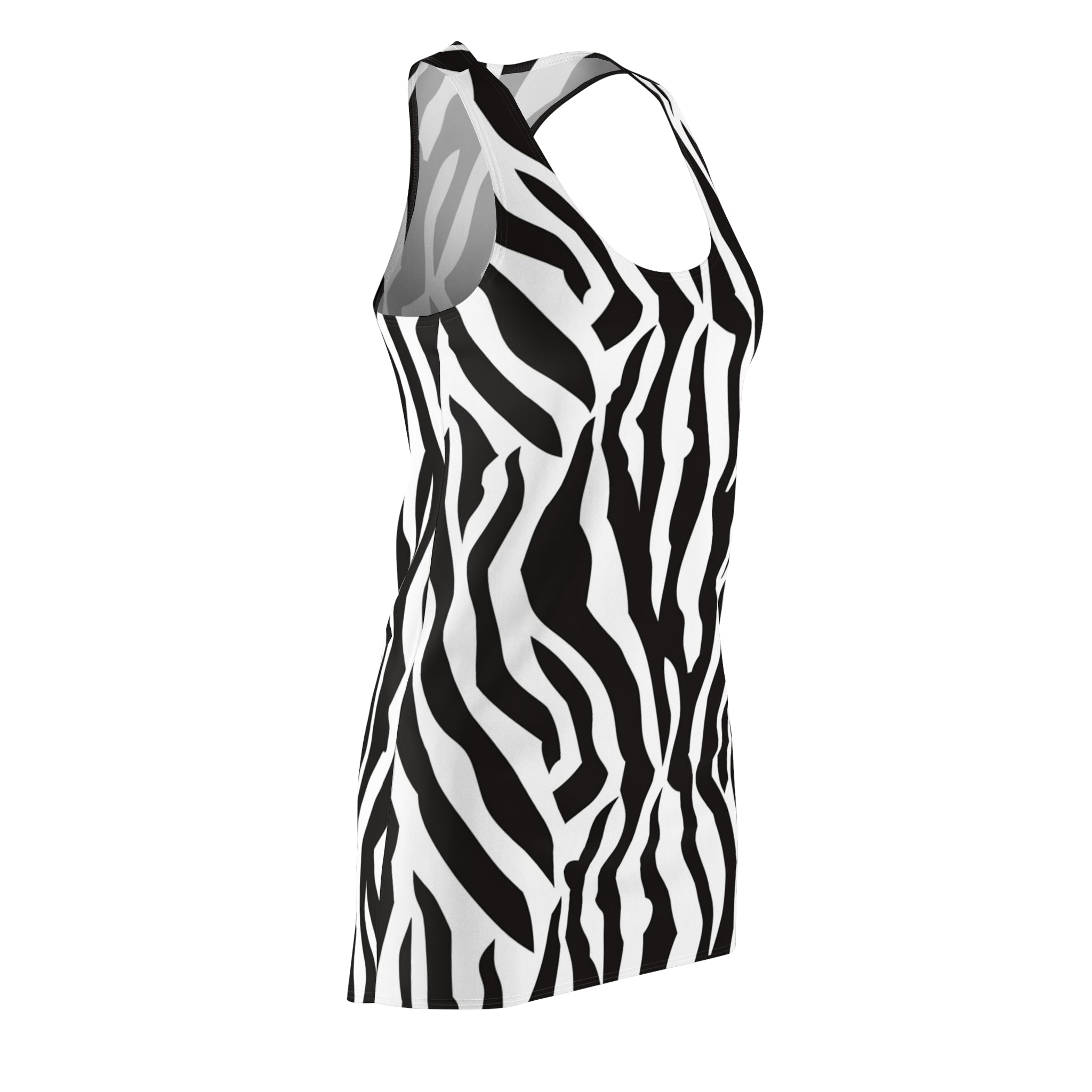Black  White Drag Zebra Fabric Women's Cut & Sew Racerback Dress (AOP), Artsulli - Art is Long, Life is Short, All Over Prints, , , , , , , 