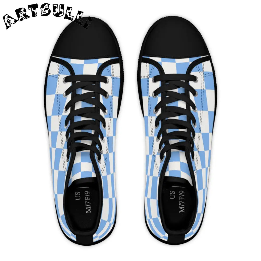 JAKKOUTTHEBXX Checkerboard White and Light Blue Women’s High Top