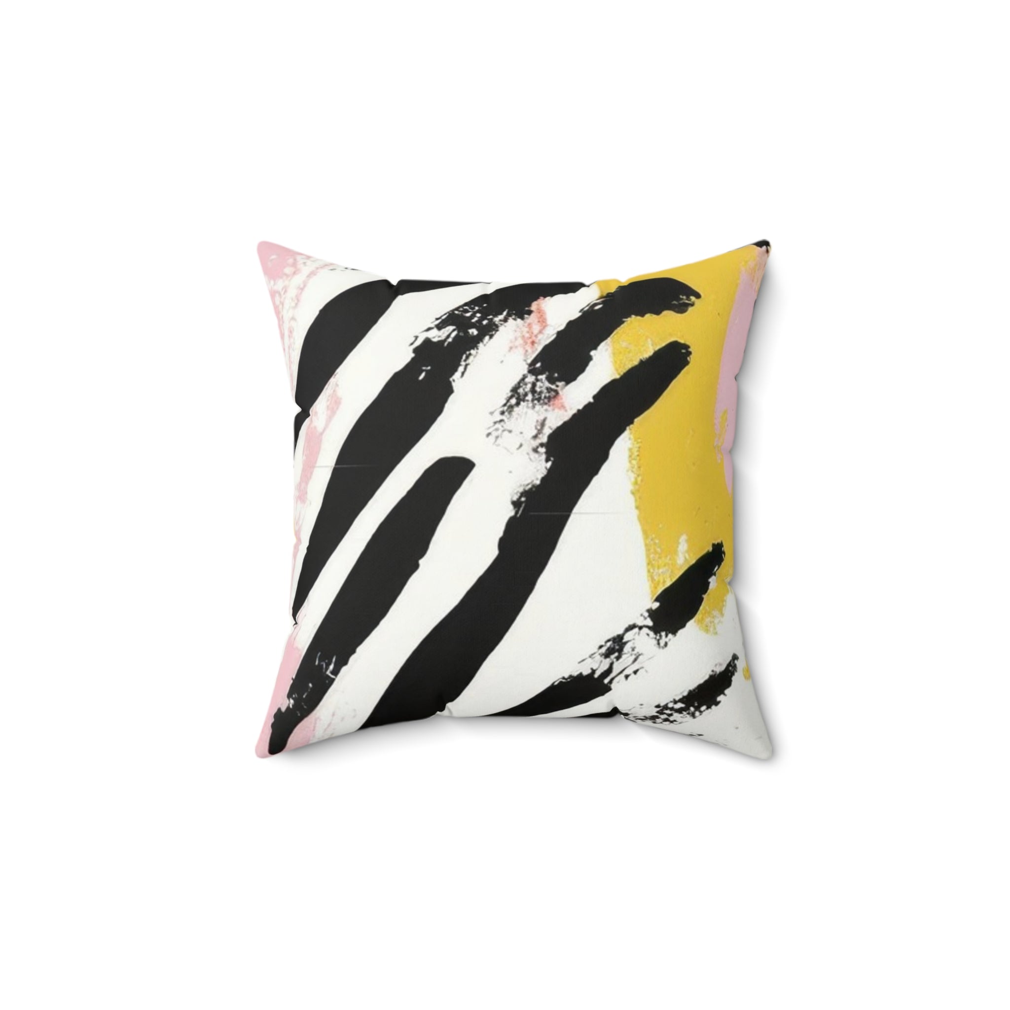 Wild Zebra Stripes x Paint Brush Strokes Multi-Color Spun Polyester Square Pillow, Artsulli - Art is Long, Life is Short, Home Decor, Size, 14" × 14", , , , , 15943241767938