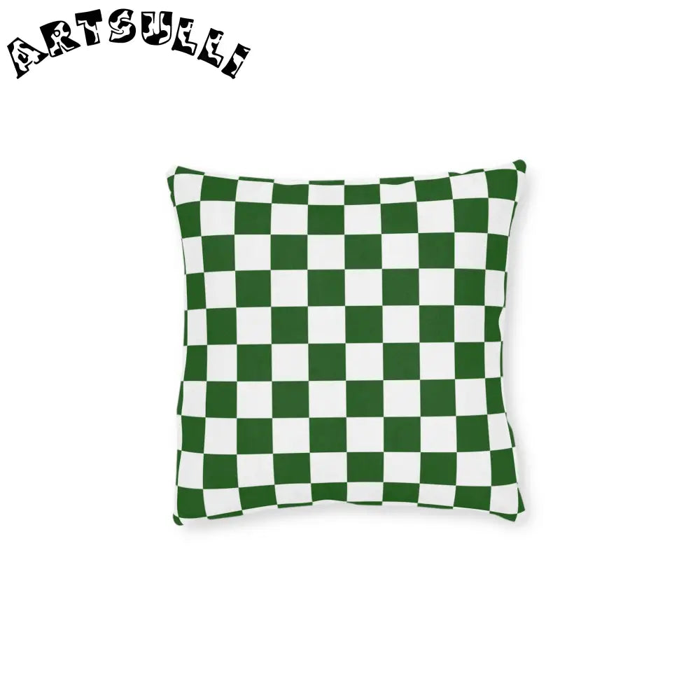 JAKKOUTTHEBXX Checkerboard White and Dark Green Square Pillow